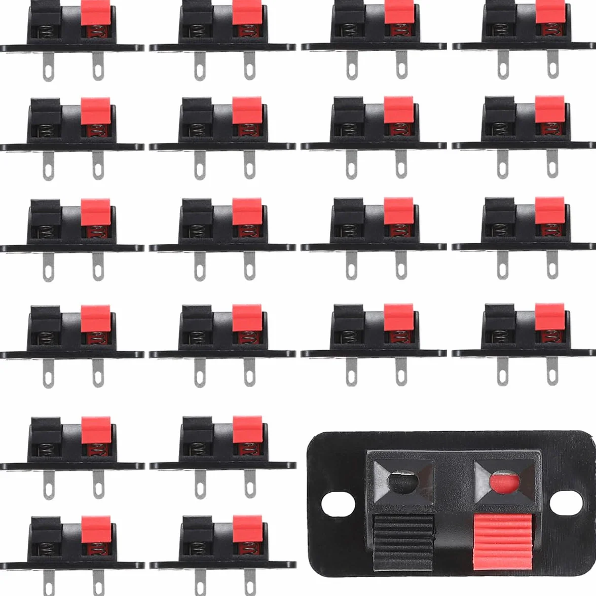 Morsettiera per altoparlanti a 2 vie, connettore a 2 posizioni, clip a molla, tipo a rilascio a pressione, 20 pezzi
