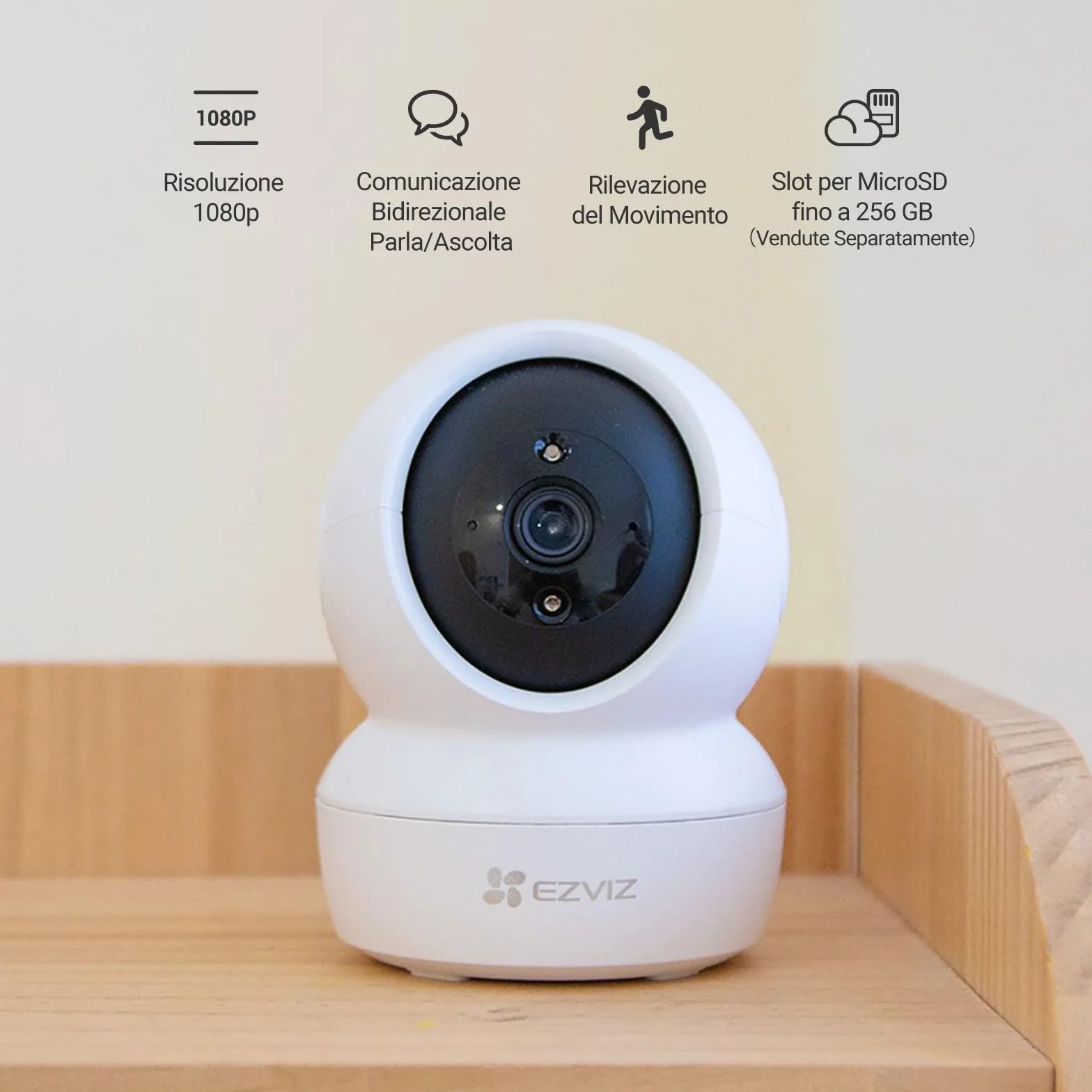 EZVIZ C6N Telecamera Wi-Fi Interno 1080p Pan/Tilt/Zoom Visione Notturna Tracciamento Movimento Audio Kit 2
