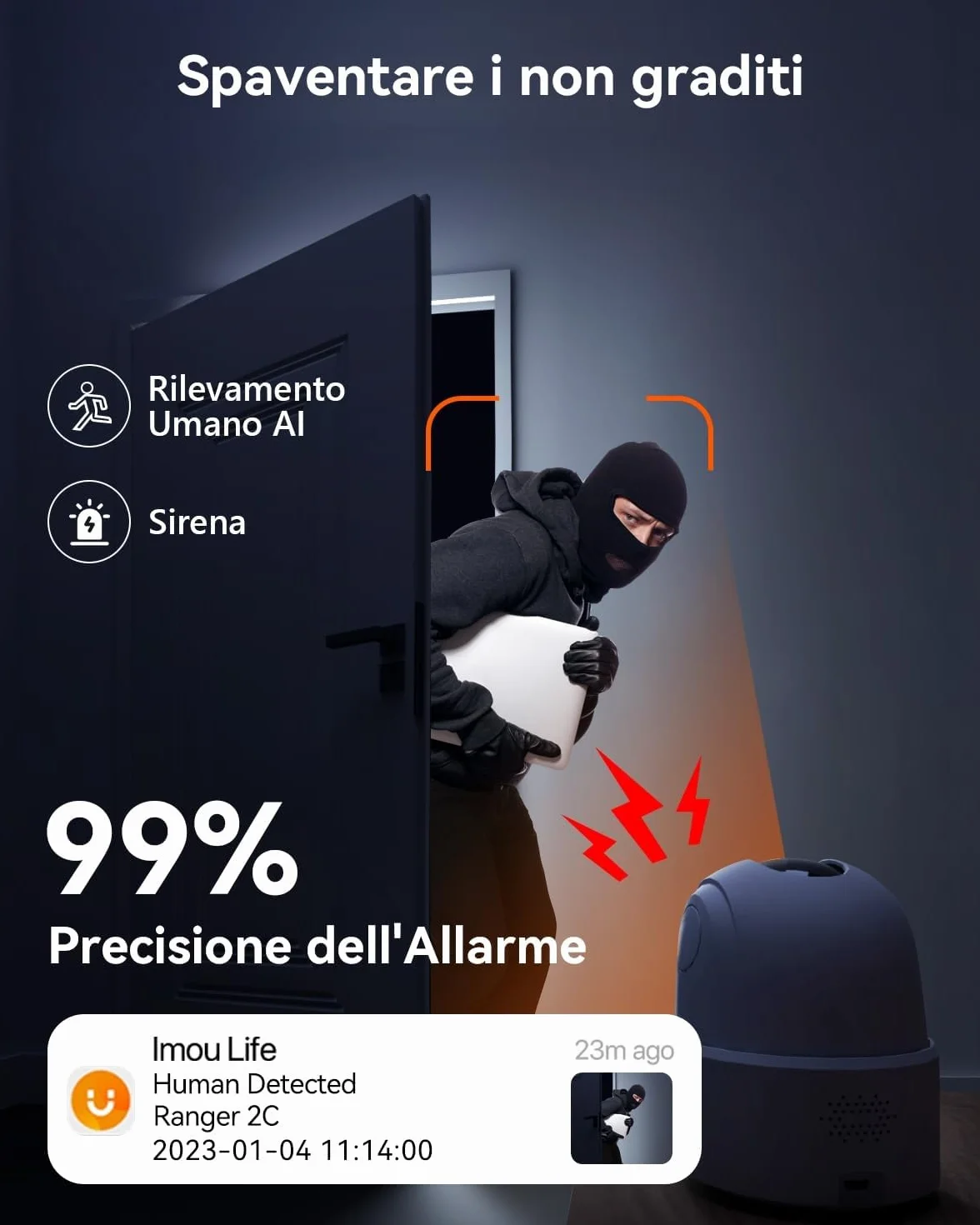 Imou 3MP Telecamera Wi-Fi Interno 2K Videocamera di Sorveglianza Tracciamento Movimento Rilevamento Umano Audio Bidirezionale 2,4GHz