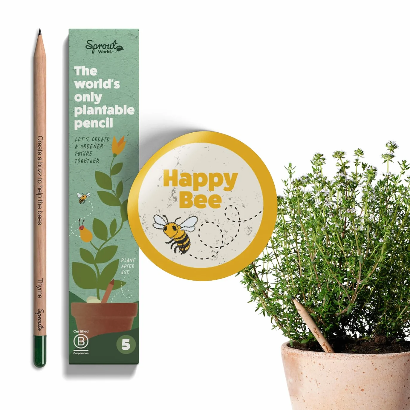 Sprout World Matita Happy Bee Set di 5 Matite Piantabili con Semi Regalo Ecologico