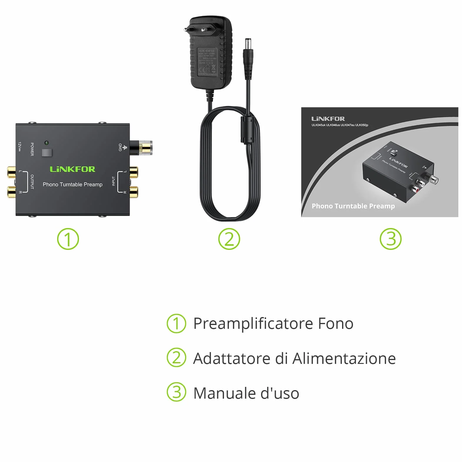 LiNKFOR PP900 Preamplificatore Fono Giradischi RCA Ingresso Uscita 12V 1A Mini Audio Stereo Metallo Basso Rumore