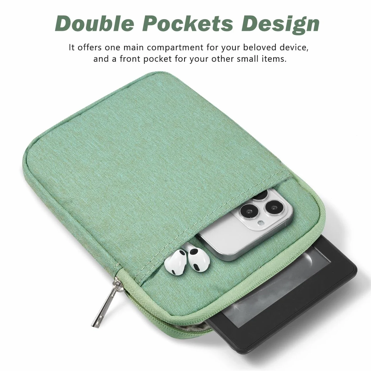 Dadanism 6-7 Cal Custodia Protettiva Sacchetto per Kindle Paperwhite 7", Kindle Colorsoft Signature Edition, Kindle 11ª Gen 6", Kobo Clara BW 6", Kindle Oasis, Verde Matcha