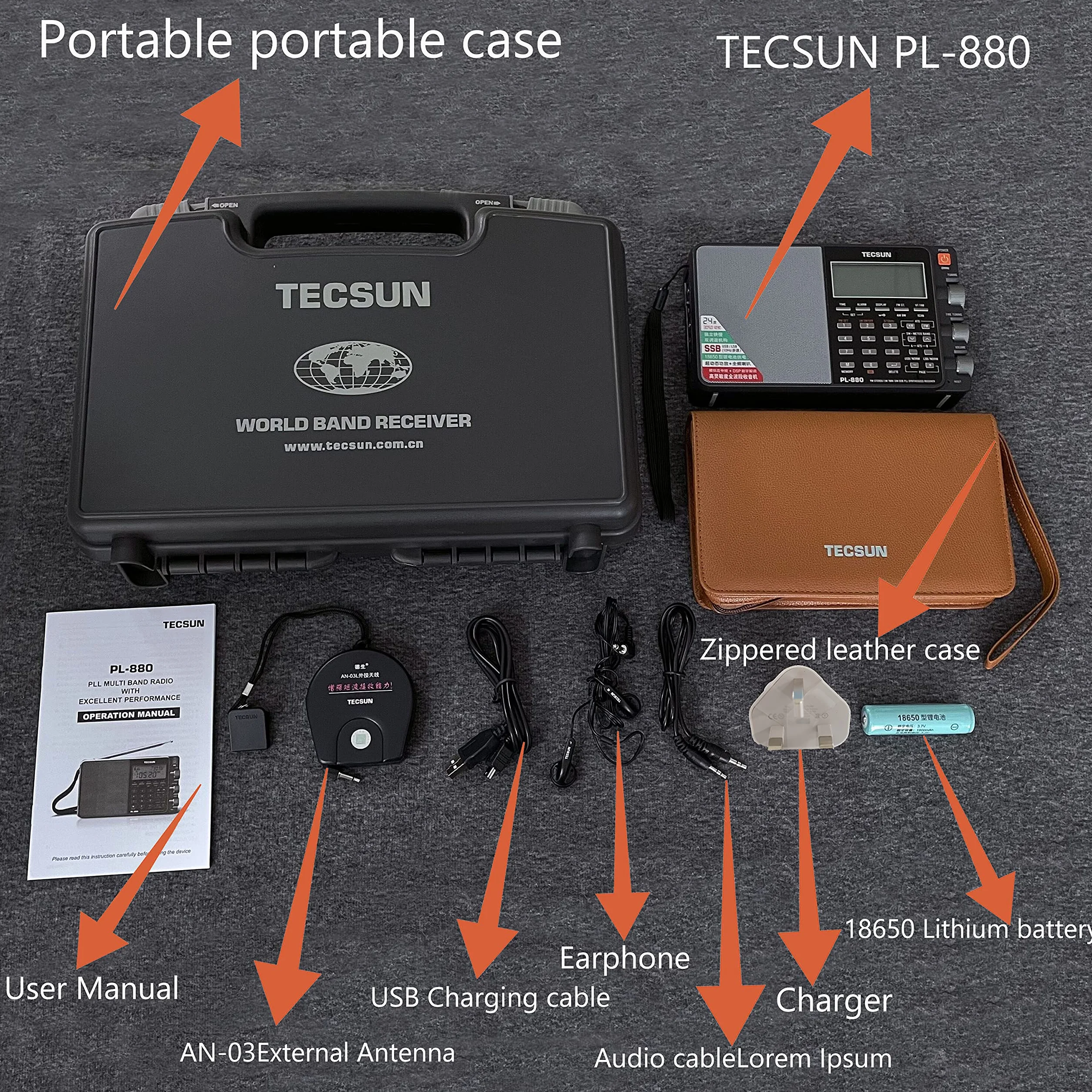 TECSUN PL-880 Portable Stereo Full Band Radio LW/SW/MW SSB PLL FM 64-108mHz