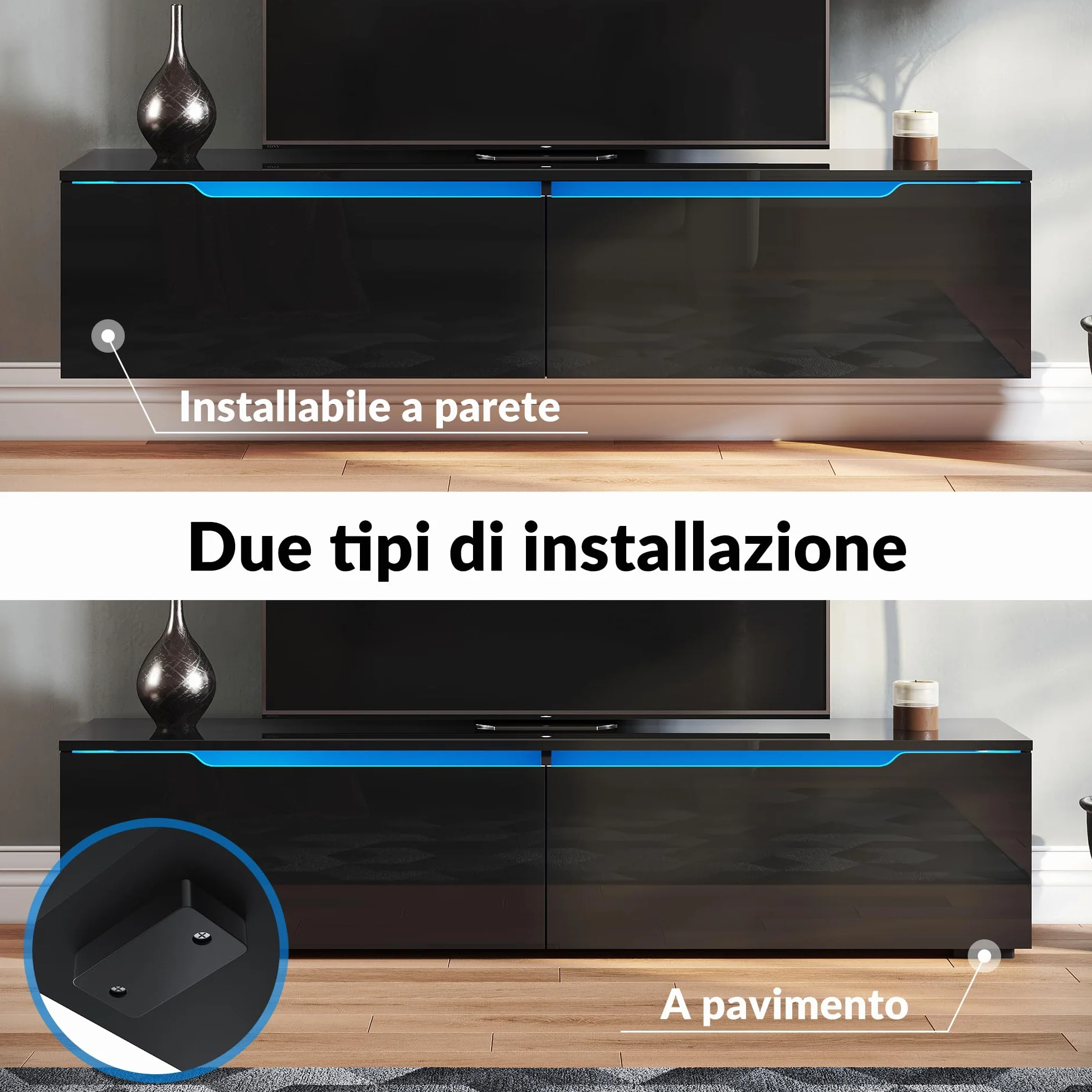 SONNI Mobile TV Sospeso 140x35x30cm Nero