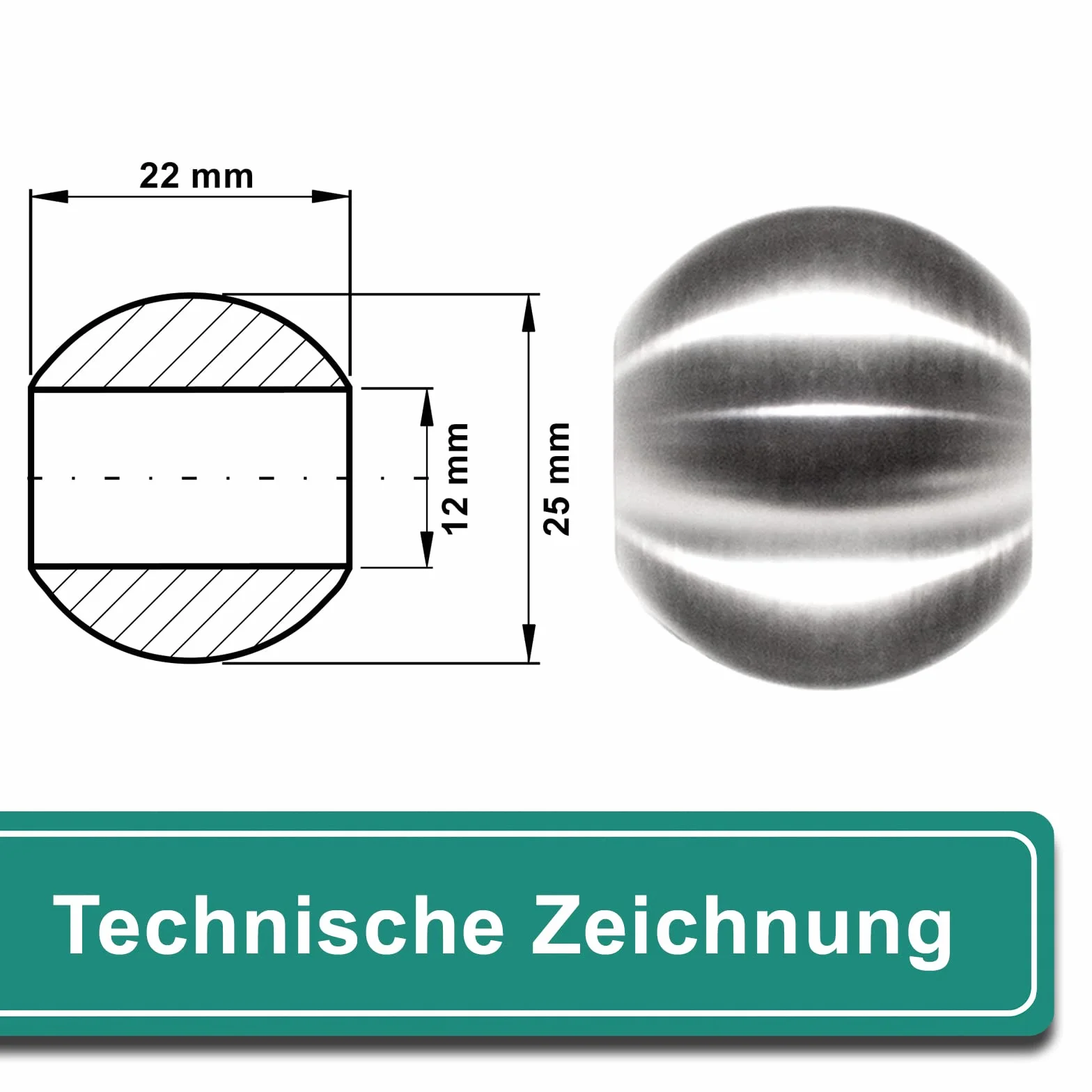 PRIOstahl Sfera decorativa con foro passante in acciaio inox, 1 sfera per asta da 12 mm, in acciaio inox V2A, per asta di riempimento, balcone, terrazza, corrimano, decorazione
