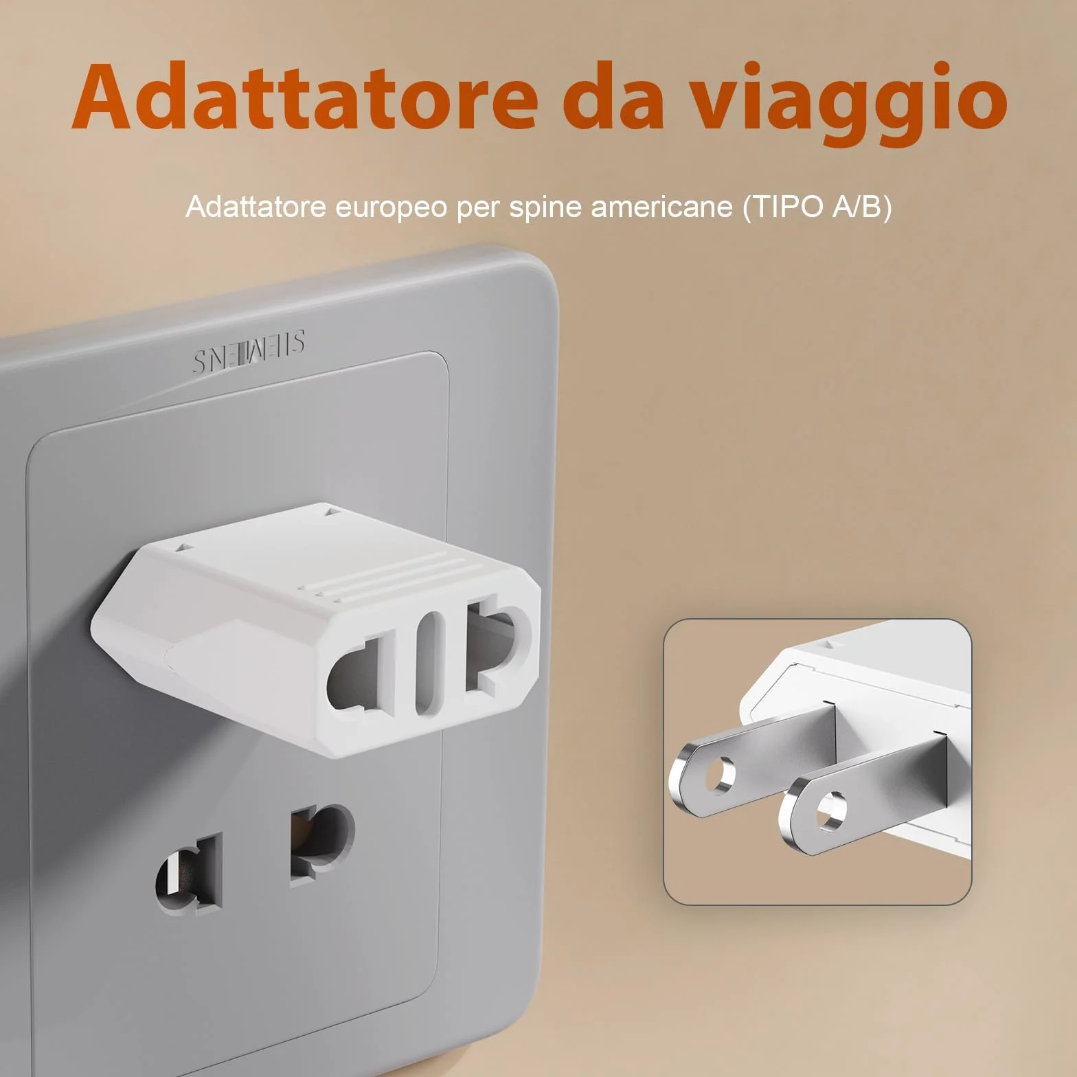 GRIFEMA Adattatore Presa USA Tipo A Confezione da 4, 6A 250V, Adattatore di Viaggio per Spine Tipo L/C/E/F/A/N