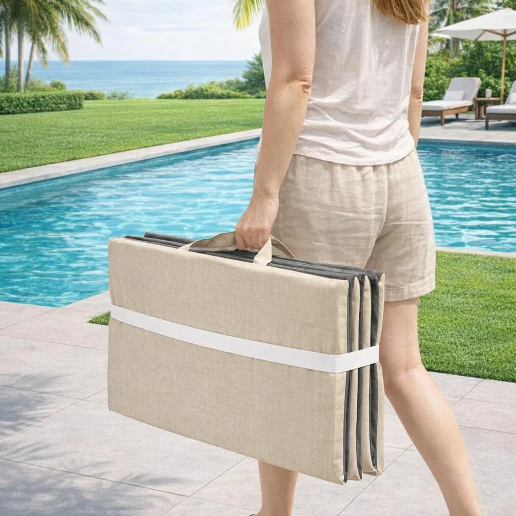 Home Tresor Cuscino Materassino per Sdraio Lettino Prendisole Spiaggia Giardino Imbottito Pieghevole da Esterno con 2 Maniglie Resistente alla SABBIA e all'Acqua IMPERMEABILE Antiumidità - Dove