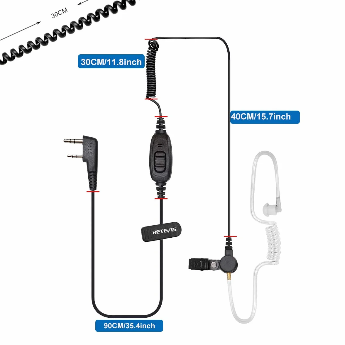 Retevis EEK009 Walkie Talkie Auricolare di Sorveglianza con Bobina Tubo Acustico Nascosto 2 pin Compatibile eSYNiC RT24 RT27 RT668 RT619 10 Pezzi