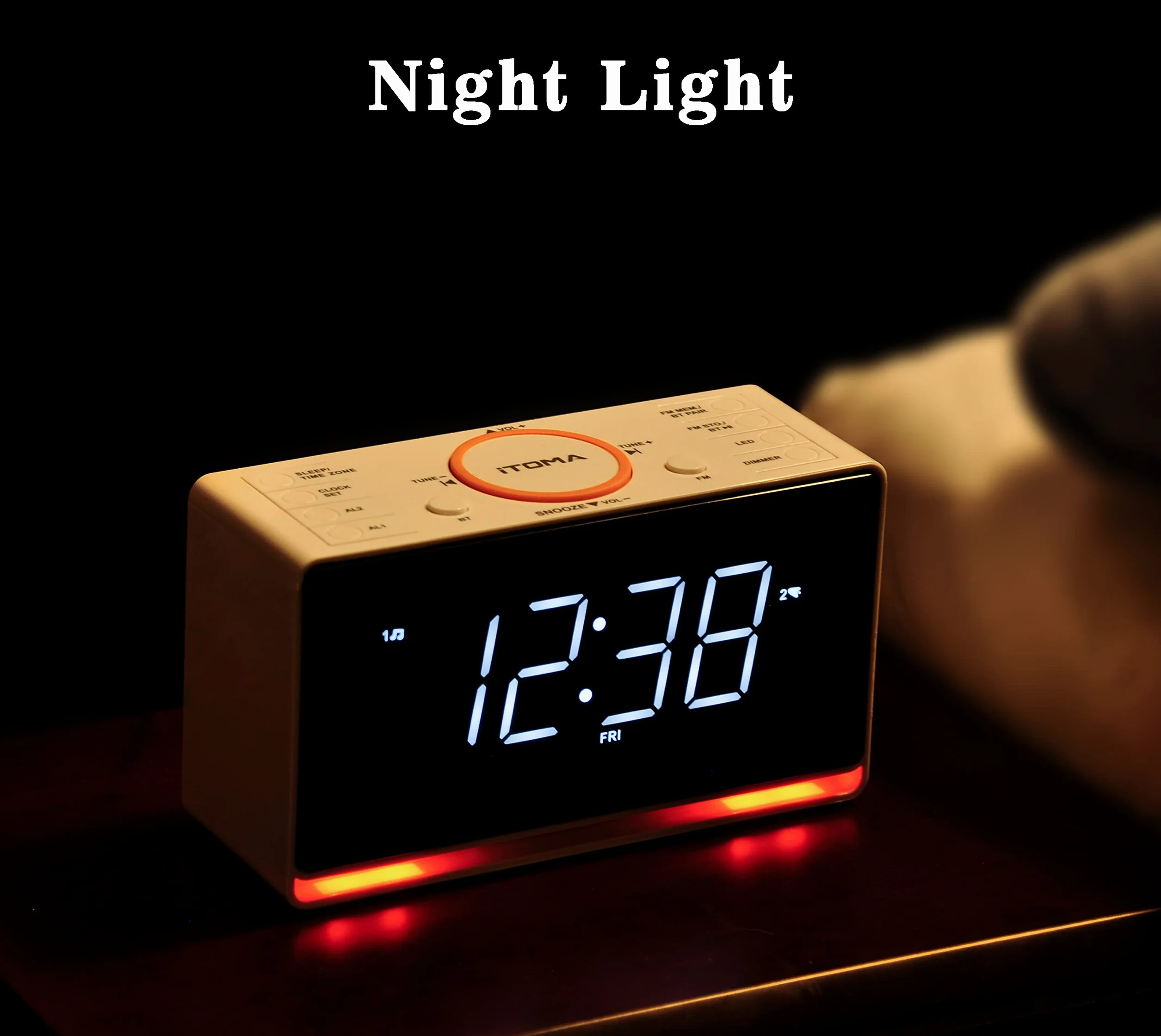 iTOMA Radiosveglia Bluetooth 1,4" Display LED Bianco FM Doppia Sveglia Timer Snooze Dimmer Caricatore USB CKS718