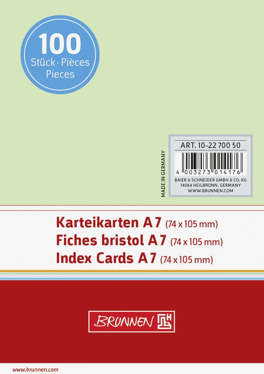 Baier & Schneider Cartoncini per schedario 180 g/mq A7 orizzontale Verde 100 Pezzi