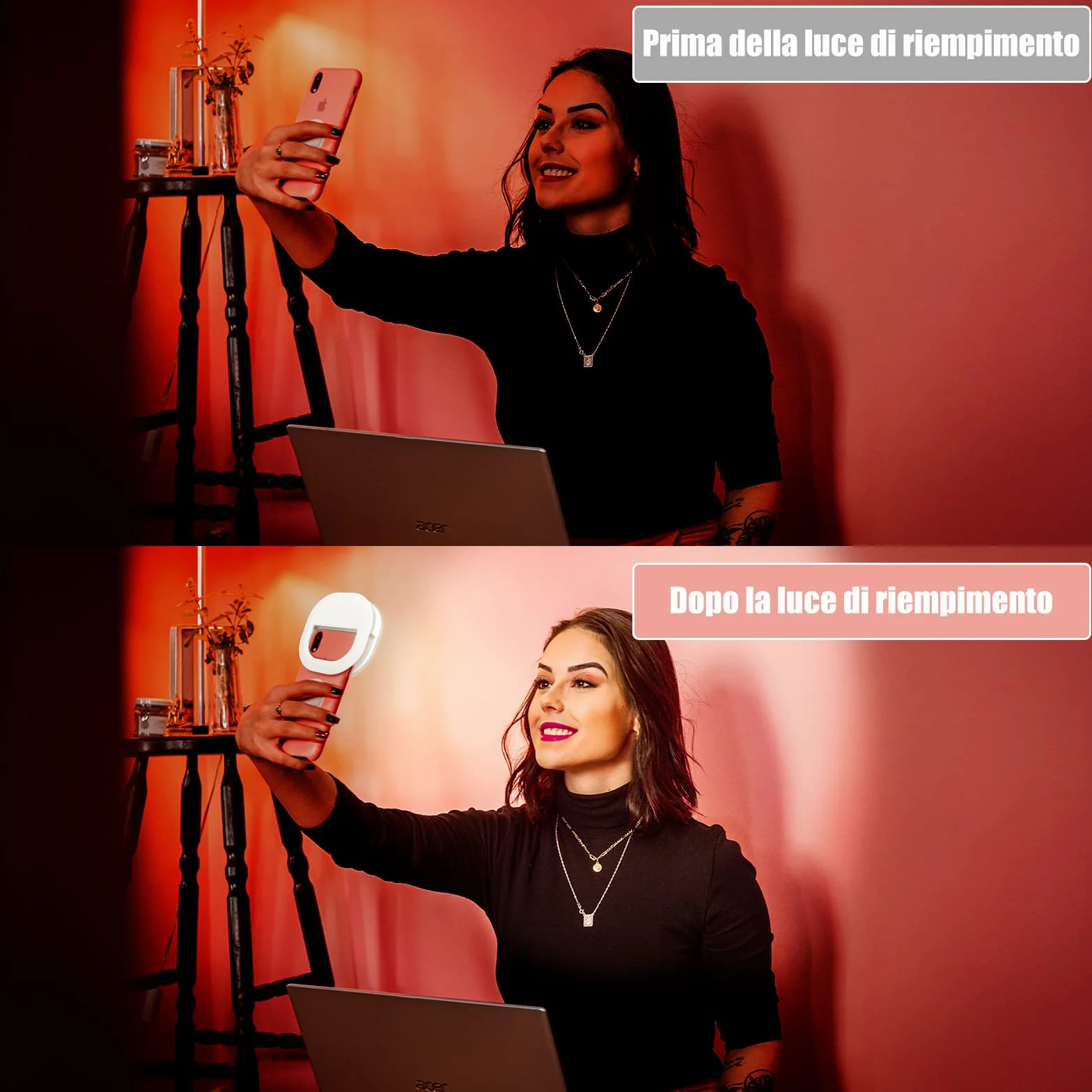 Diyife Selfie Ring Light 60 LED Ricaricabile 5 Livelli di Luminosità con Cavo USB per YouTube TikTok Smartphone