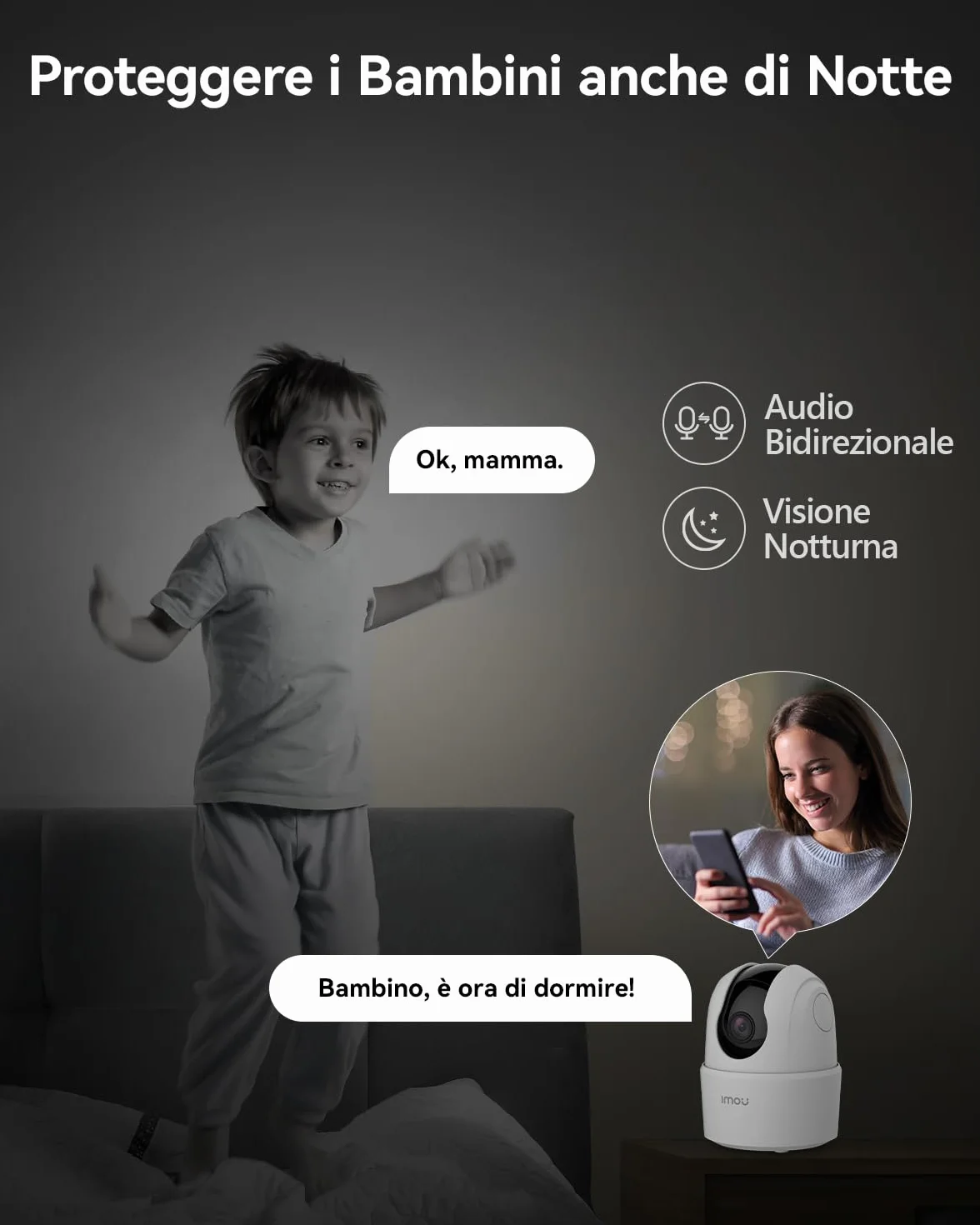 Imou 3MP Telecamera Wi-Fi Interno 2K Videocamera di Sorveglianza Tracciamento Movimento Rilevamento Umano Audio Bidirezionale 2,4GHz