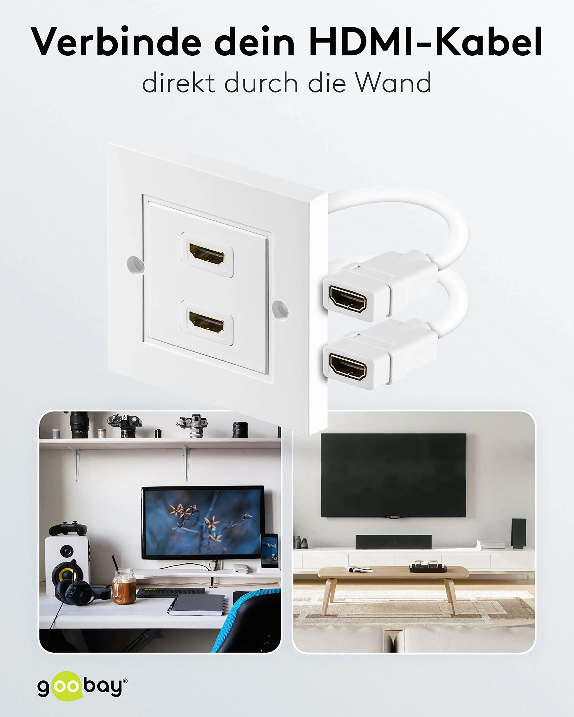 Goobay Presa HDMI da Parete, Dorato, Bianco