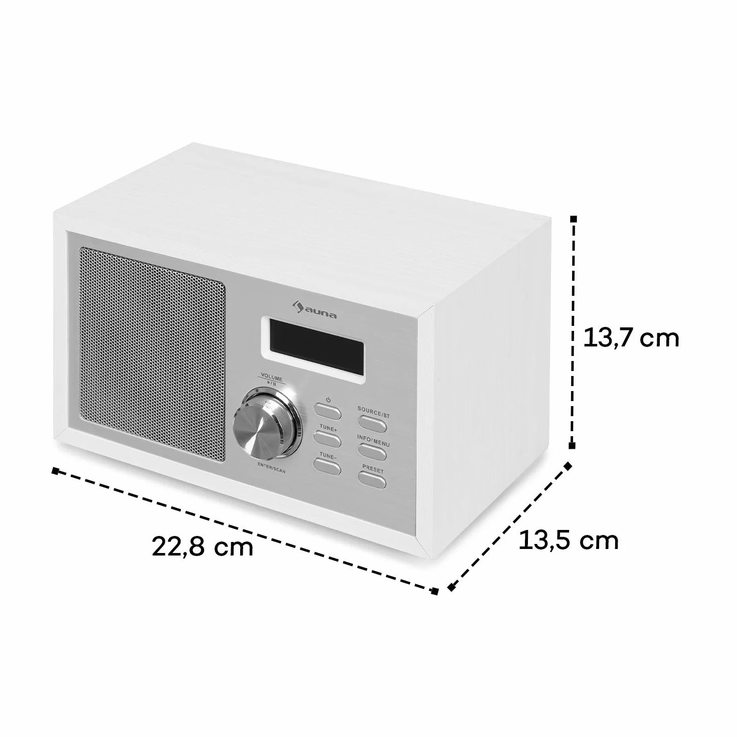 auna Ambient Radio DAB+/FM Bluetooth 5.0 A2DP Display LCD AUX-In Cuffie Effetto Legno Bianco