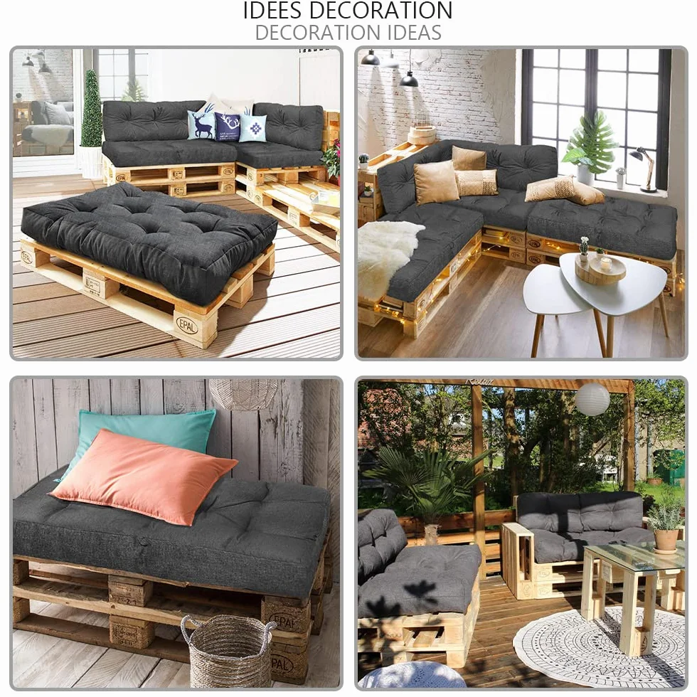 VOUNOT Set di 4 Cuscini per Pallet Impermeabile 120x80 120x40 Grigio