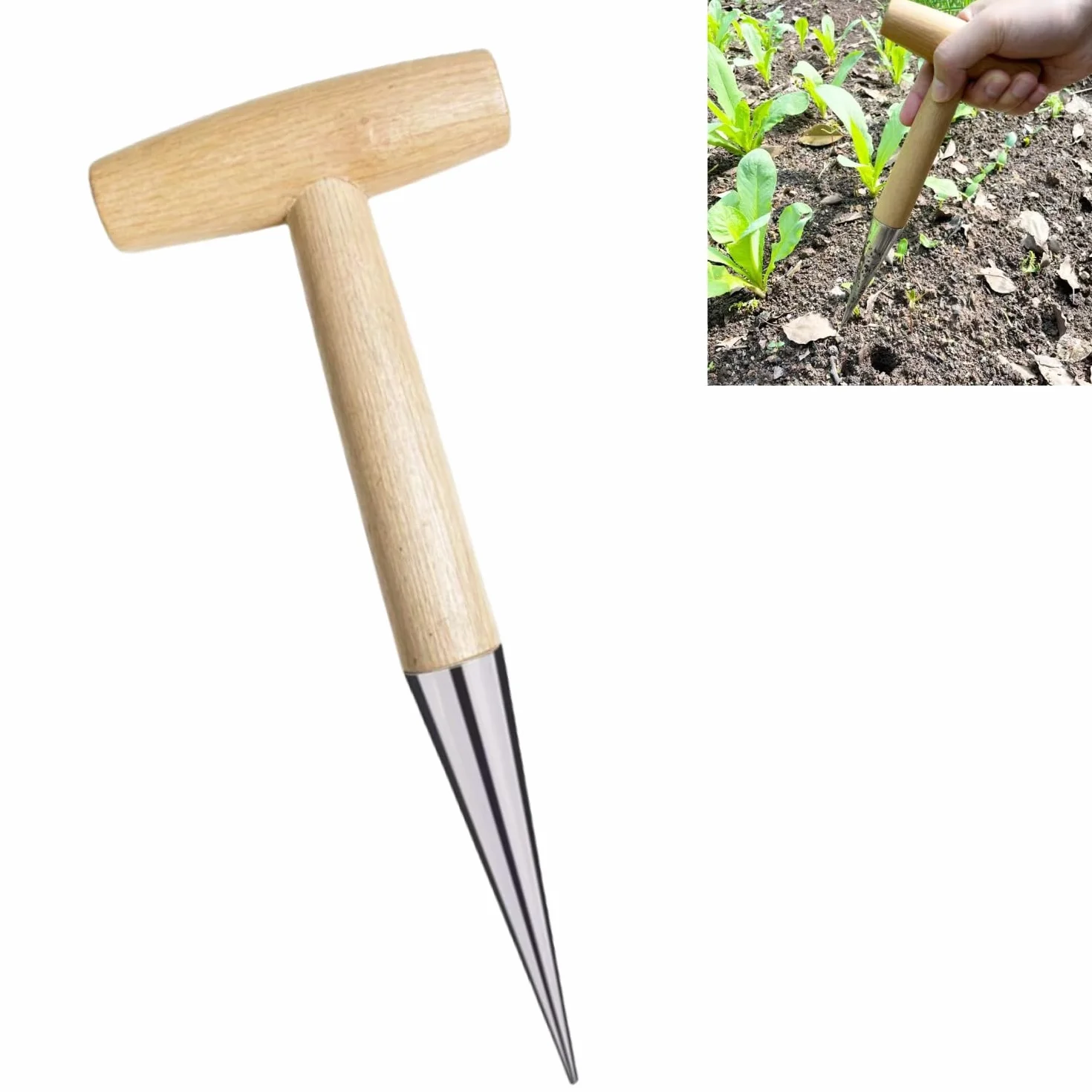 Piantatoio tradizionale,semina dibbers bulbi strumenti di piantagione bulbi in acciaio inox,maneggevole foraterra alberelli e bulbi con facilità e precisione,28 cm