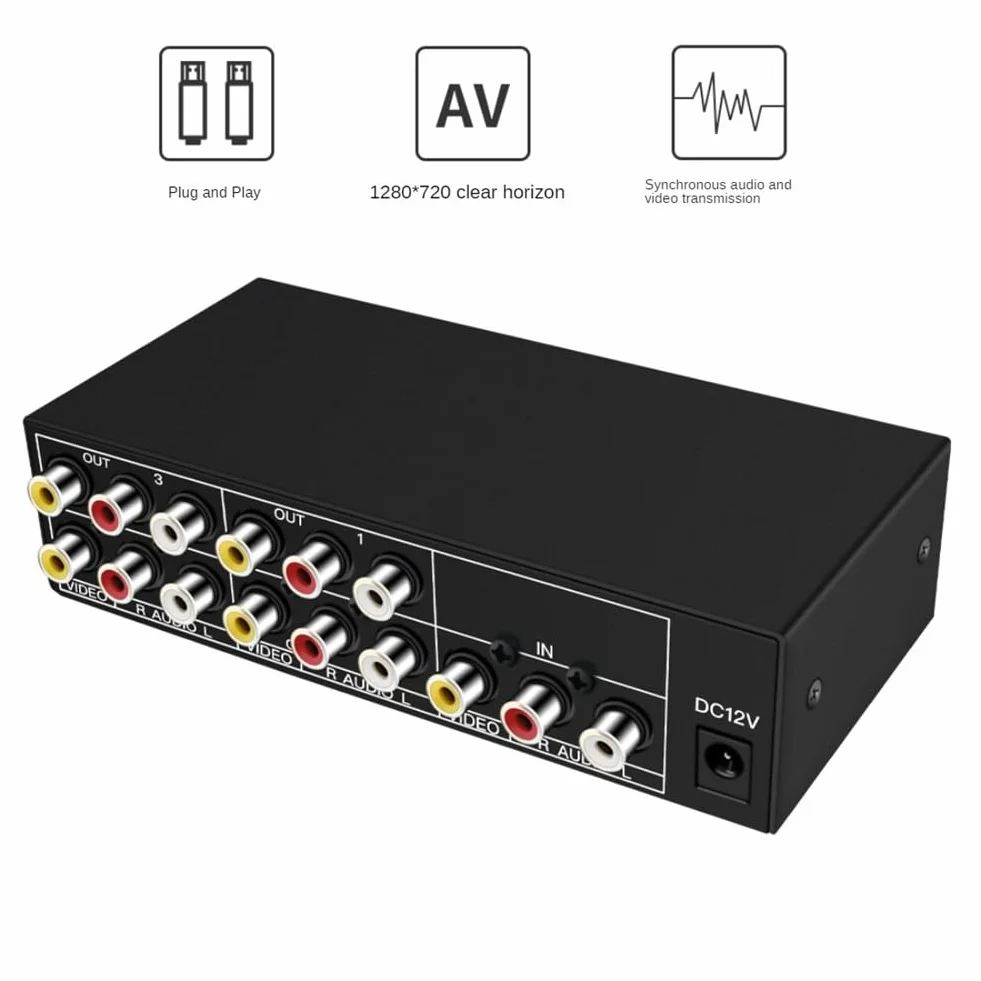 Splitter AV RCA 1 in 4 Uscite Distributore Audio Video 1X4 per DVD