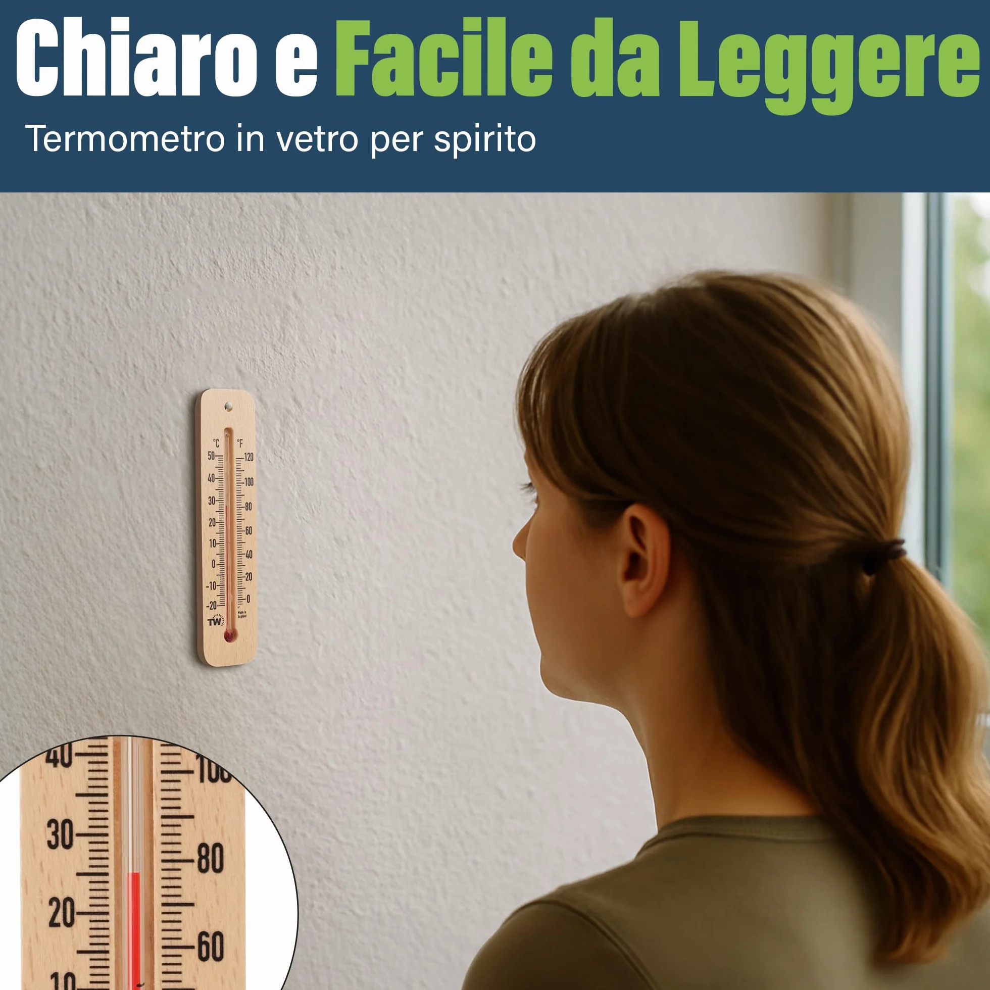 Termometro in legno per temperatura ambiente interno esterno casa ufficio giardino serra garage