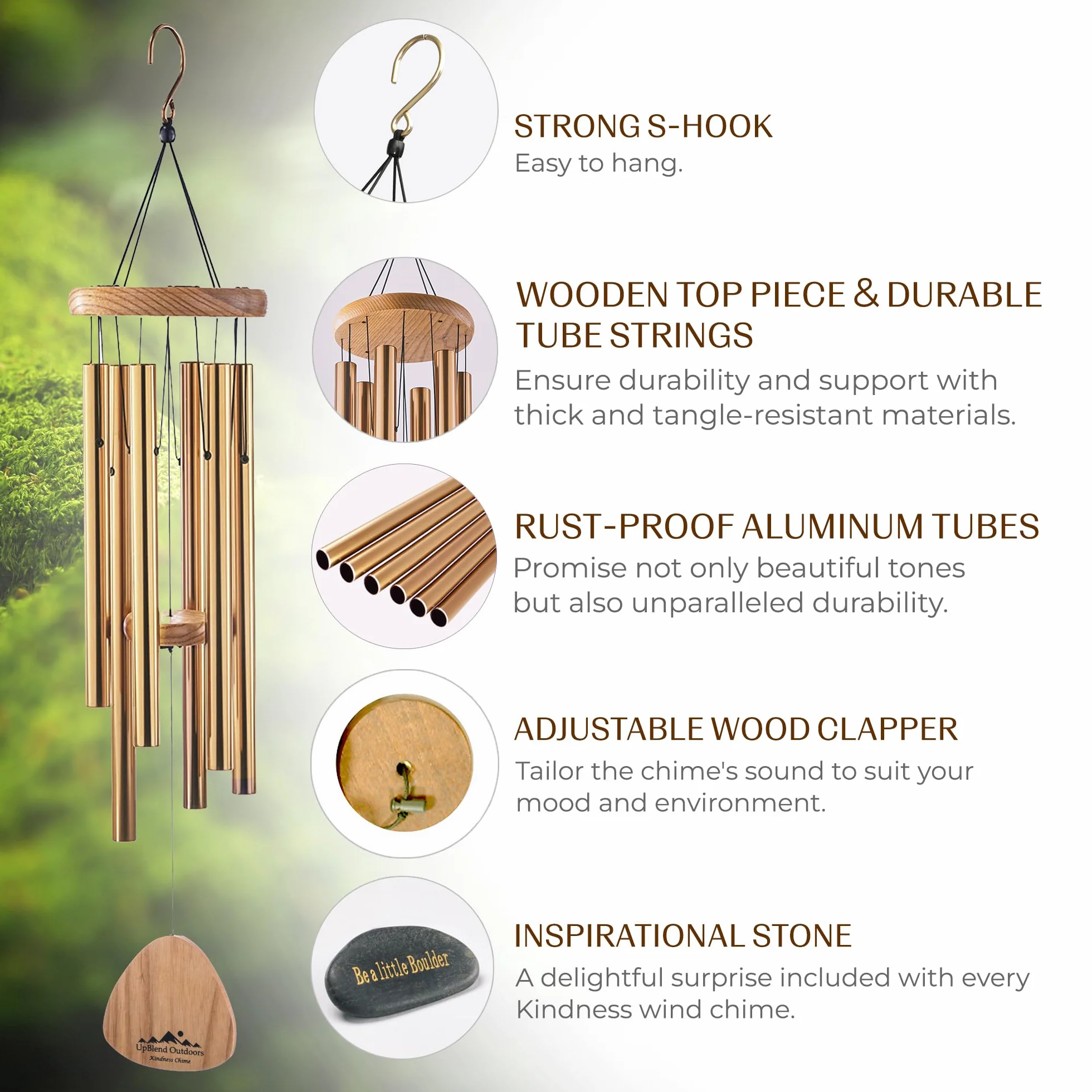 UpBlend Outdoors Campanelli a vento per esterni, 73,7 cm, in bronzo, per esterni, armonico, campane a vento per mamma, nonna, scacciapensieri per lei