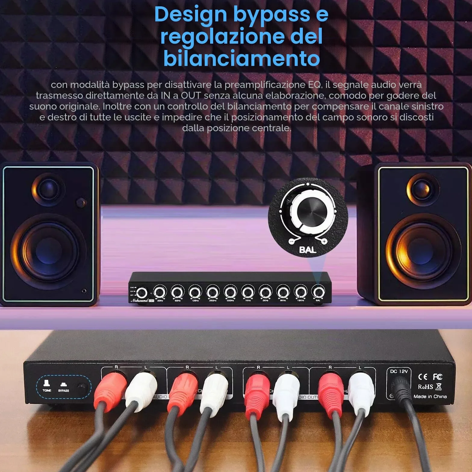 Nobsound HiFi 9-Band Stereo EQ Preamplificatore Equalizzatore Analogico Processore Audio (EQ9)