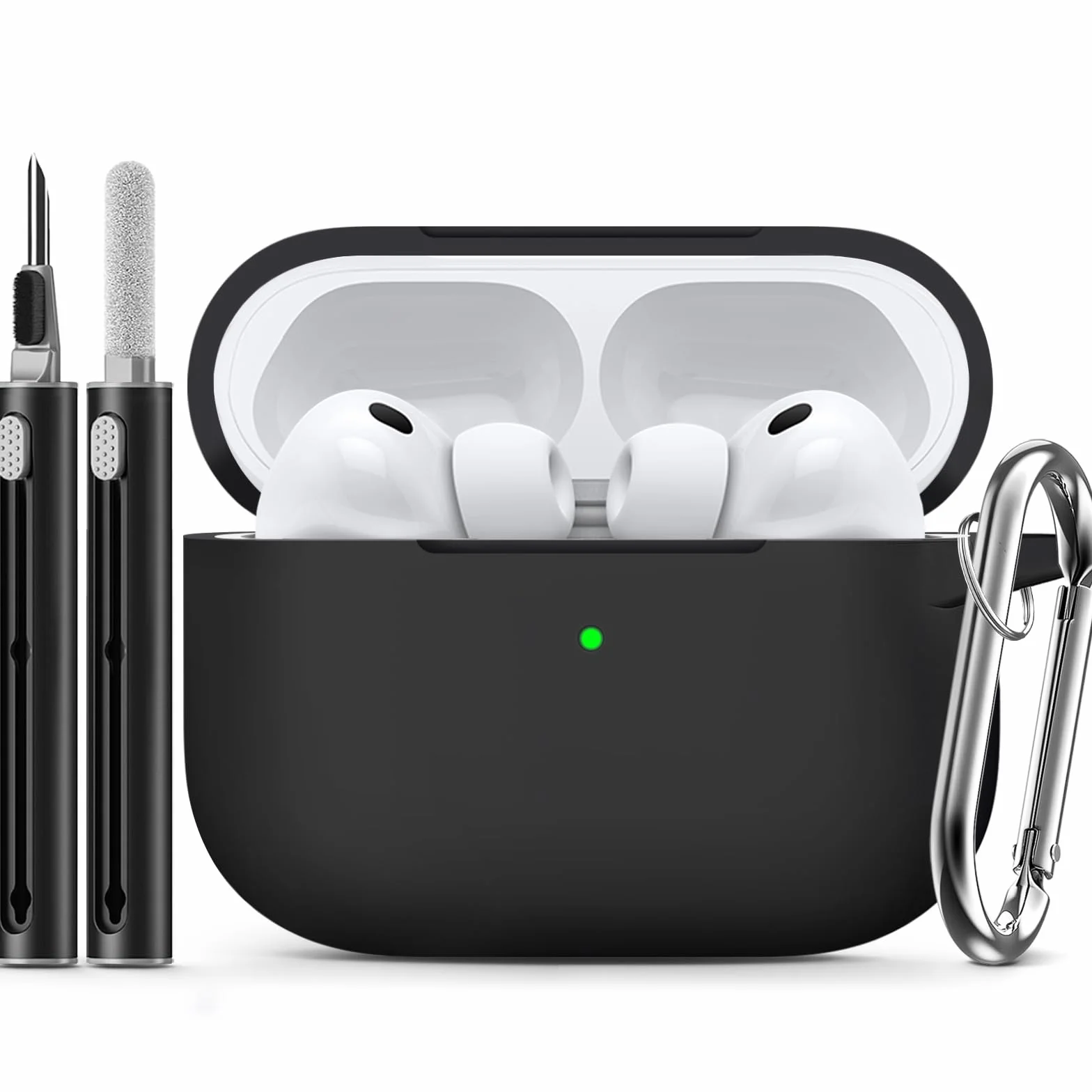 Inesore Hülle für AirPods Pro 3 (2025), Silikon-Schutzhülle mit Reinigungsset, Schwarz
