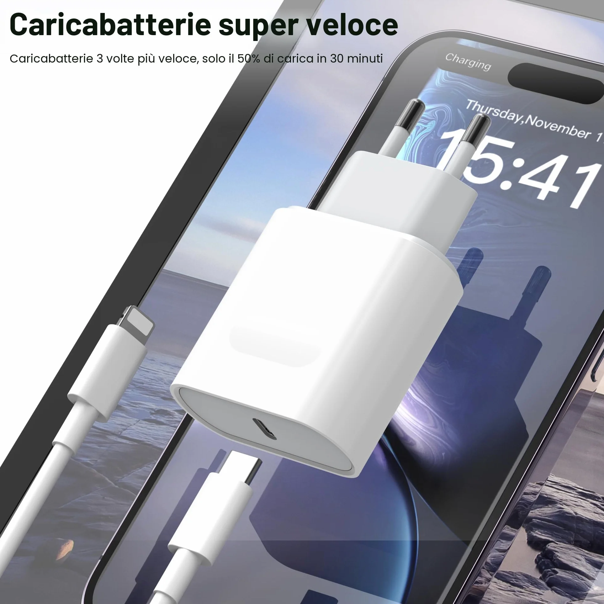 Caricatore iPhone 14/14 Pro/14 Pro Max/14 Plus/13/12/11/XS/XR/X/SE USB C Rapido 2M Cavo
