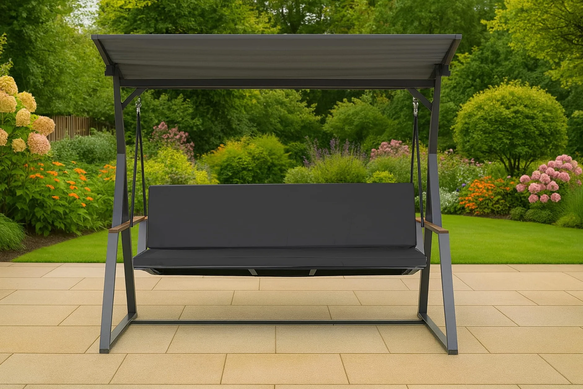 Cuscino per dondolo Hollywood, spessore 7 cm, imbottitura per seduta e schiena, rivestimento rimovibile, reversibile, set di cuscini da giardino (antracite, 180 x 50 x 50 cm)