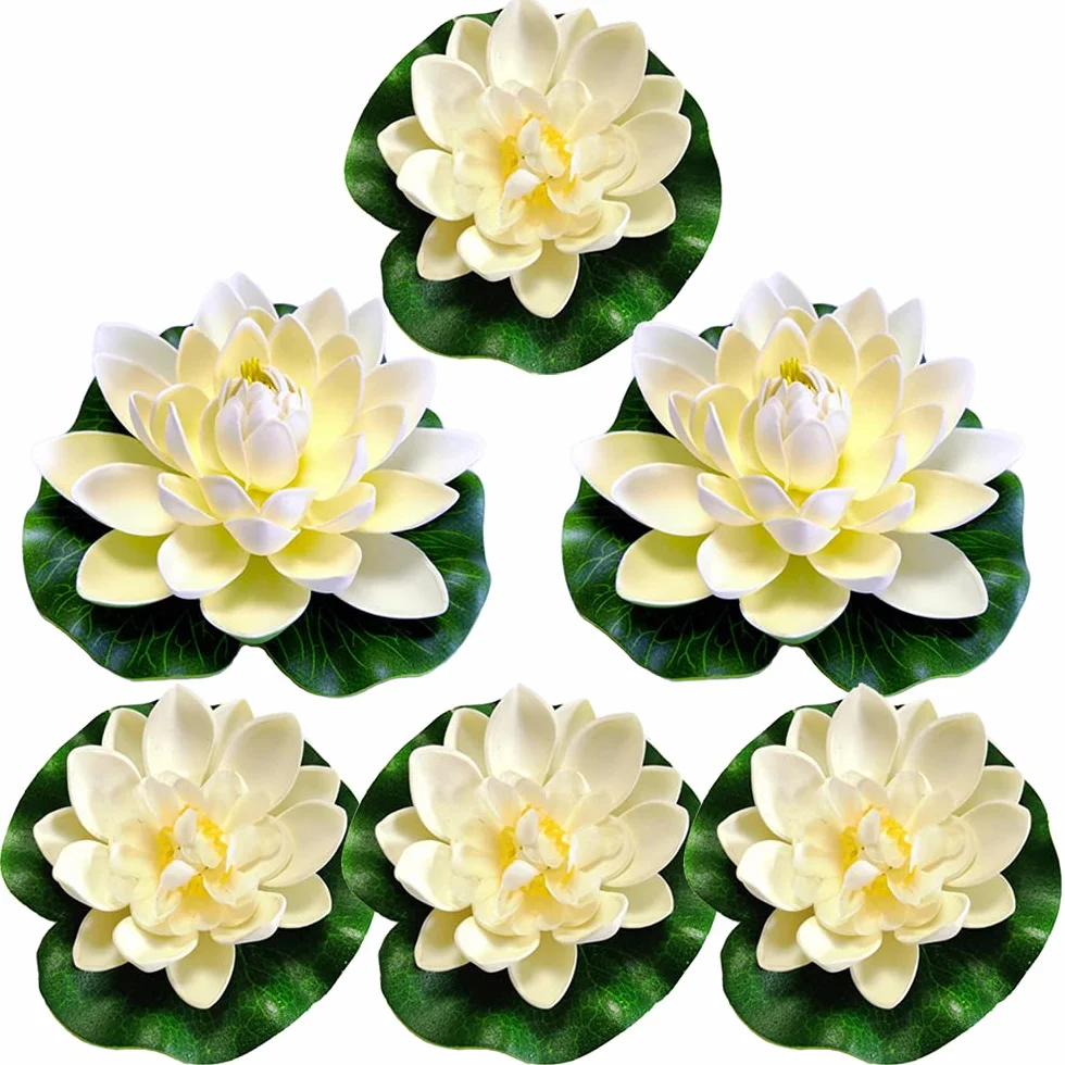 Fiori Galleggianti per Piscina 6 Pezzi Fiore di Loto Piante Acquatiche per Laghetto Fiori di Loto Floating Flowers Ninfea Floating Plant le Ninfee Piante Galleggianti per Acquario Nozze