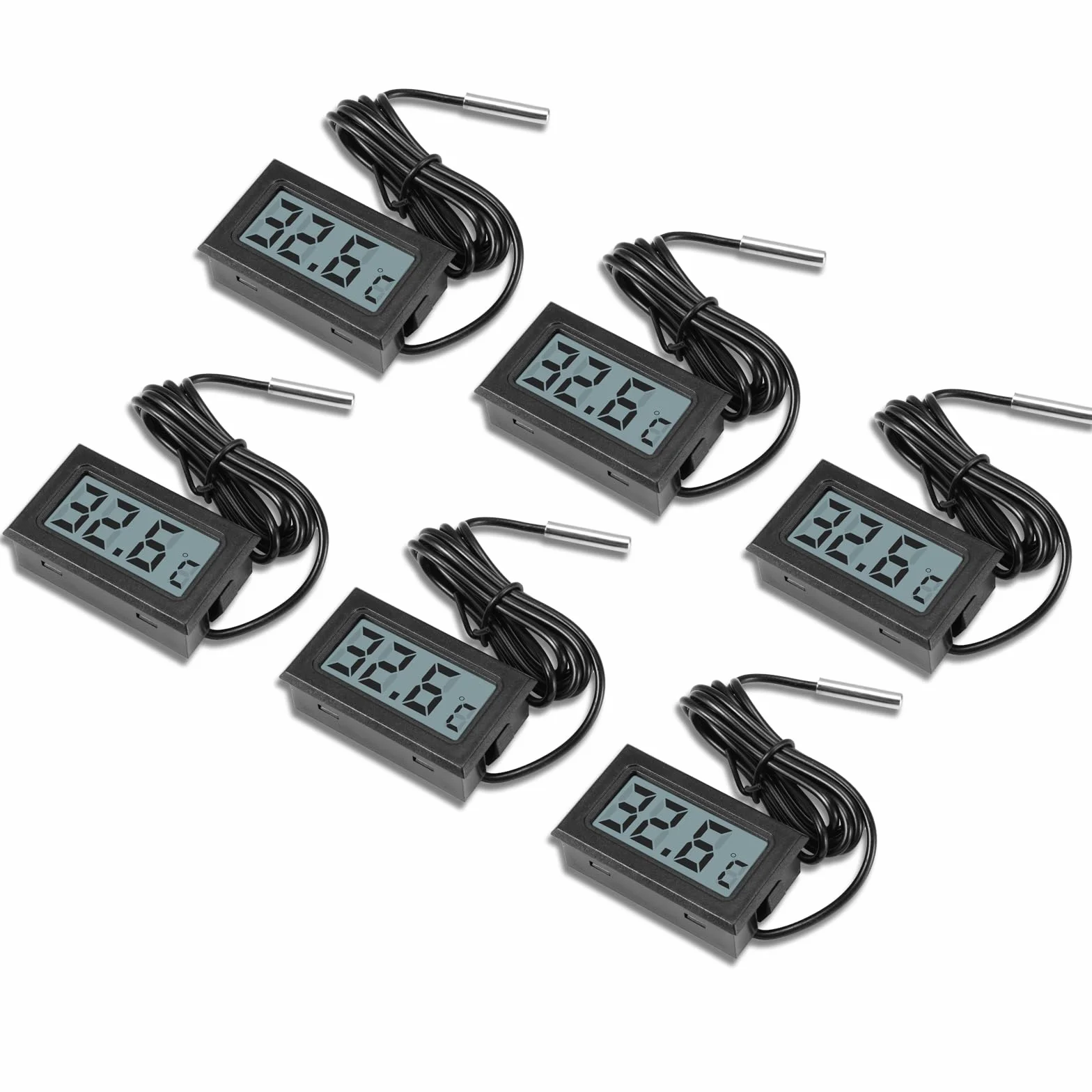 6 termometri digitali LCD da -50 ℃ + 110 ℃, monitor digitale LCD con sensore esterno, monitoraggio della temperatura, termometro con sensore per frigorifero, congelatore, acquario