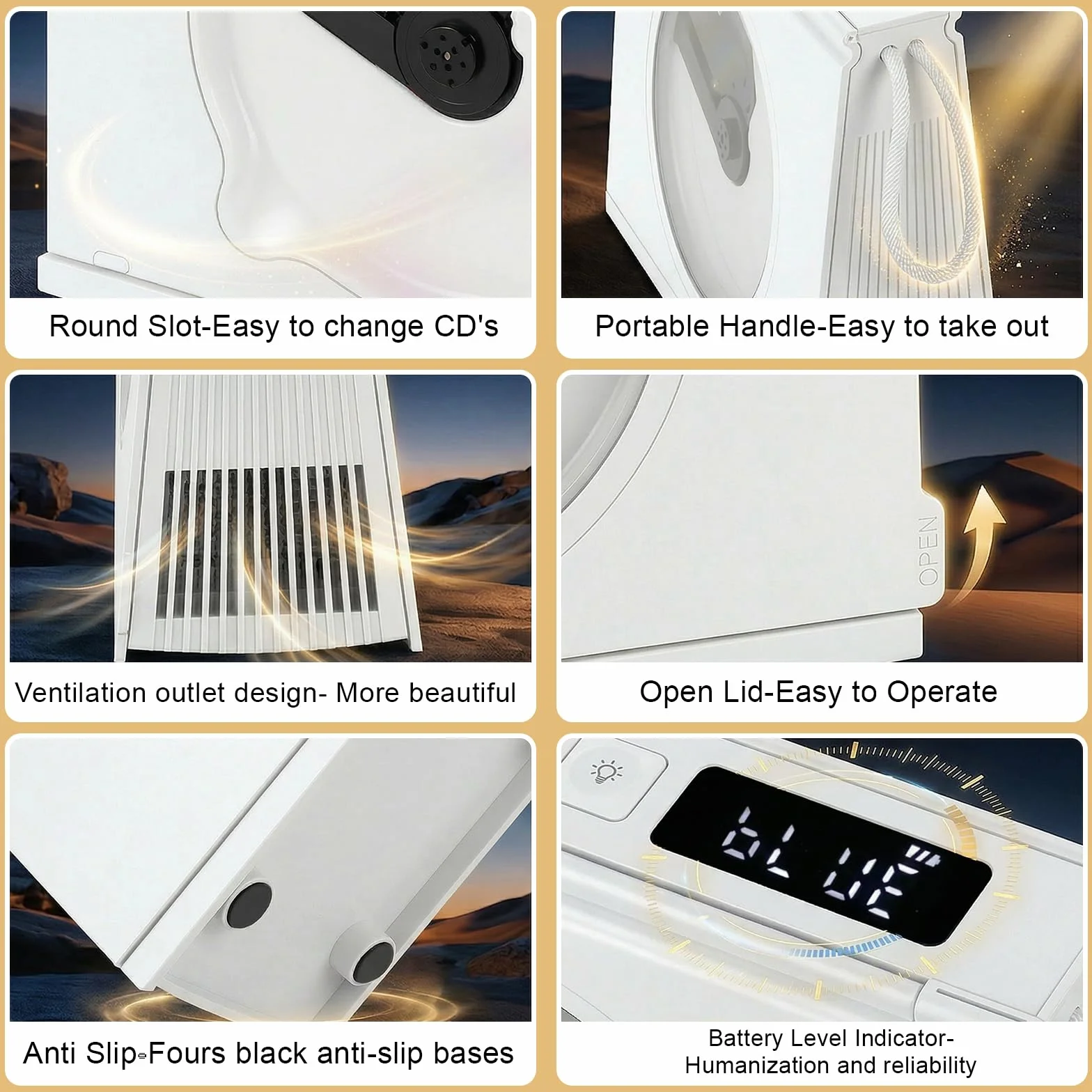 Gueray Lettore CD Portatile Bluetooth 5.3 Altoparlante HiFi Batteria Ricaricabile 4000mAh Design Libreria