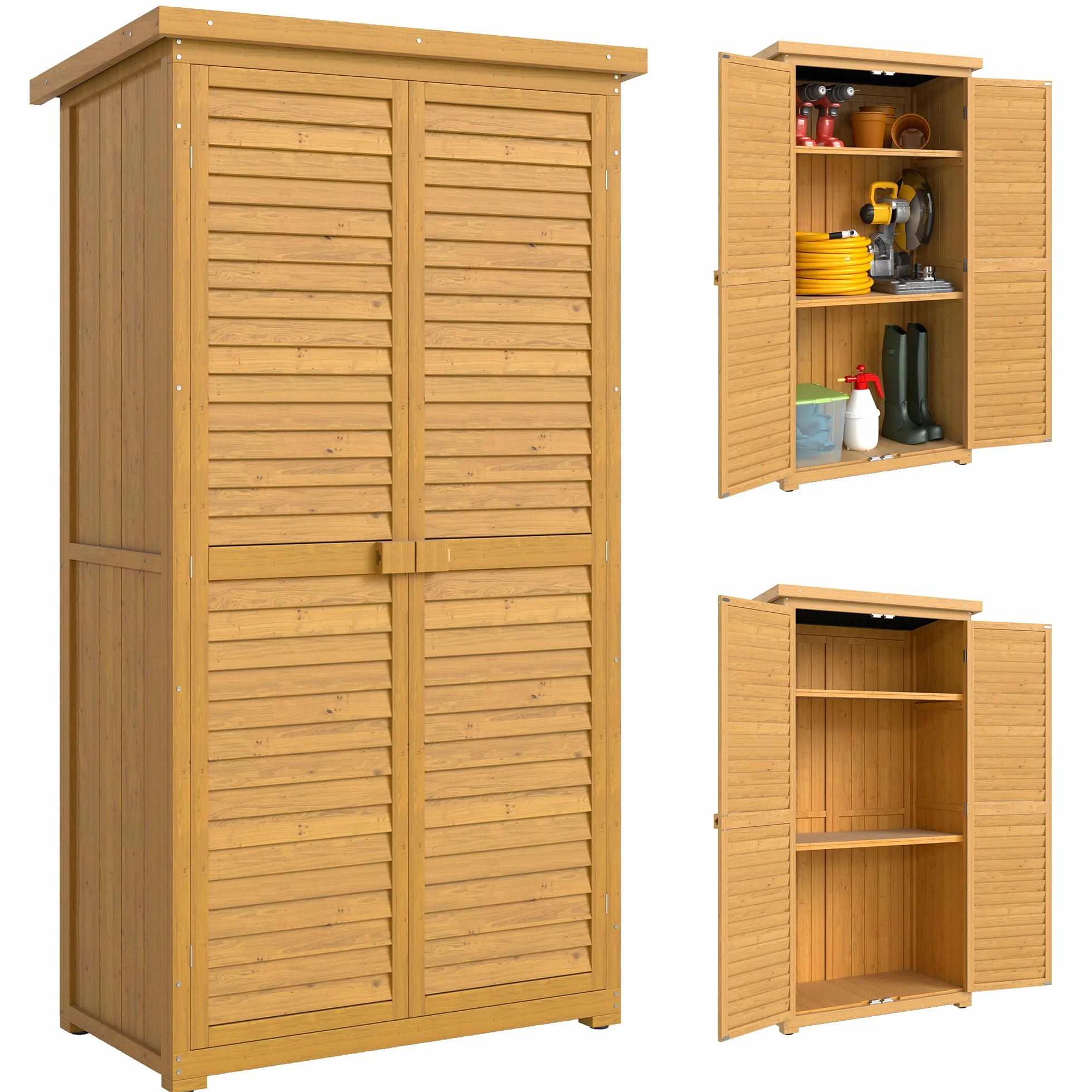 Outsunny Casetta da Giardino in Legno con Tetto Impermeabile, Armadio da Esterno Porta Attrezzi da Giardino con 3 Mensole, 87x46.5x160cm