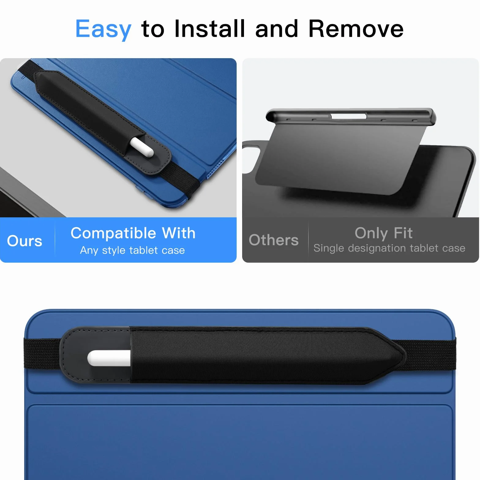 MoKo Custodia per Apple Pencil con Tasca Elastica Staccabile, Porta Matite per iPad, Nero