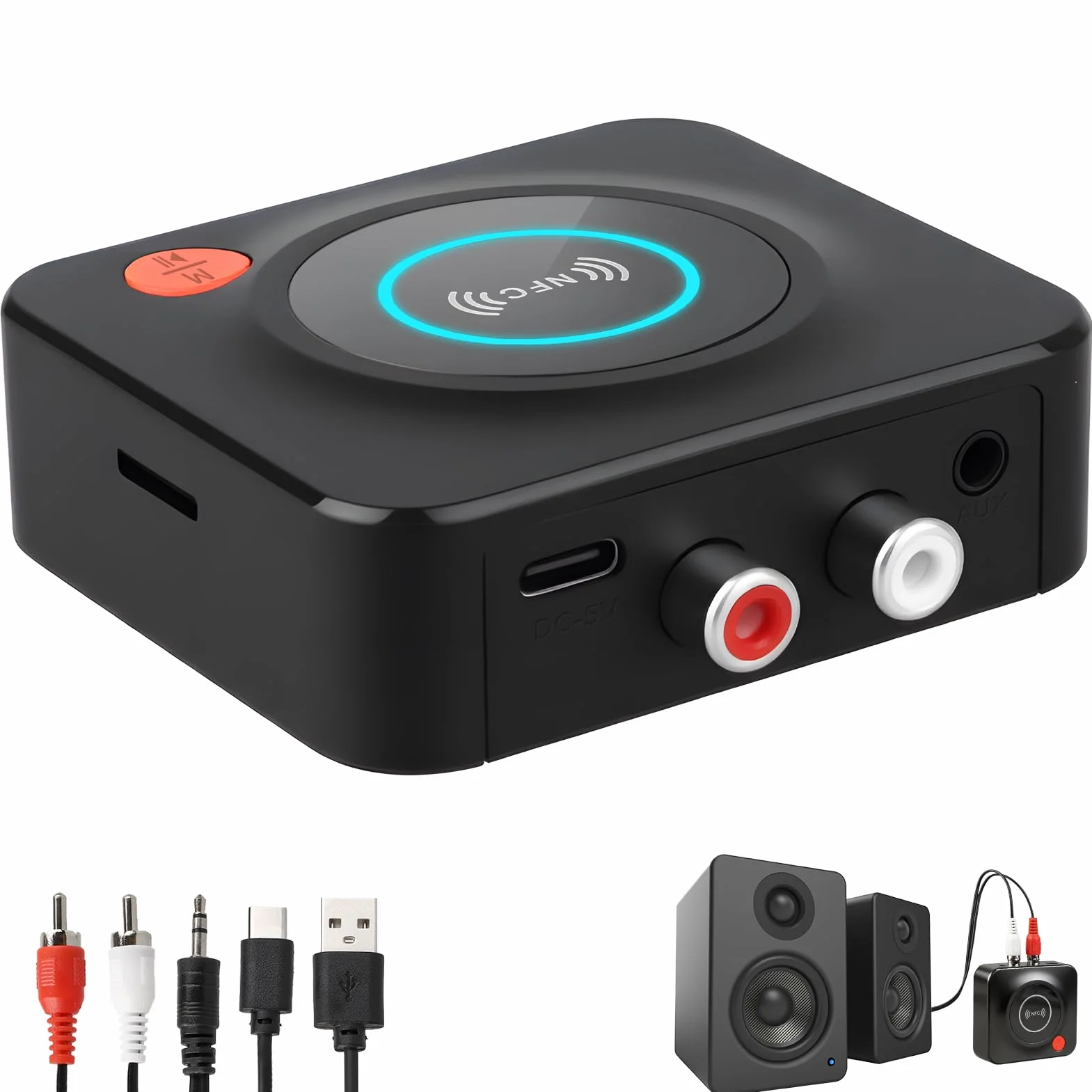 Ricevitore Bluetooth 5.1 HiFi per Stereo, Adattatore Audio Wireless RCA 3,5 mm, 30 Metri