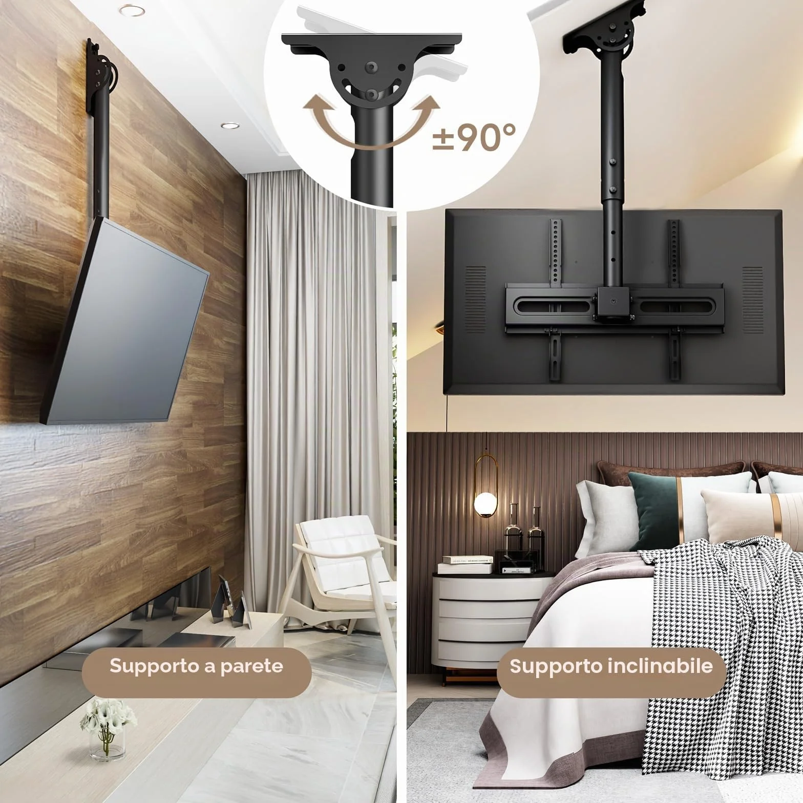 AX WABER Staffa regolabile per TV a soffitto per schermi 26-65 pollici 50 kg 400x400 mm