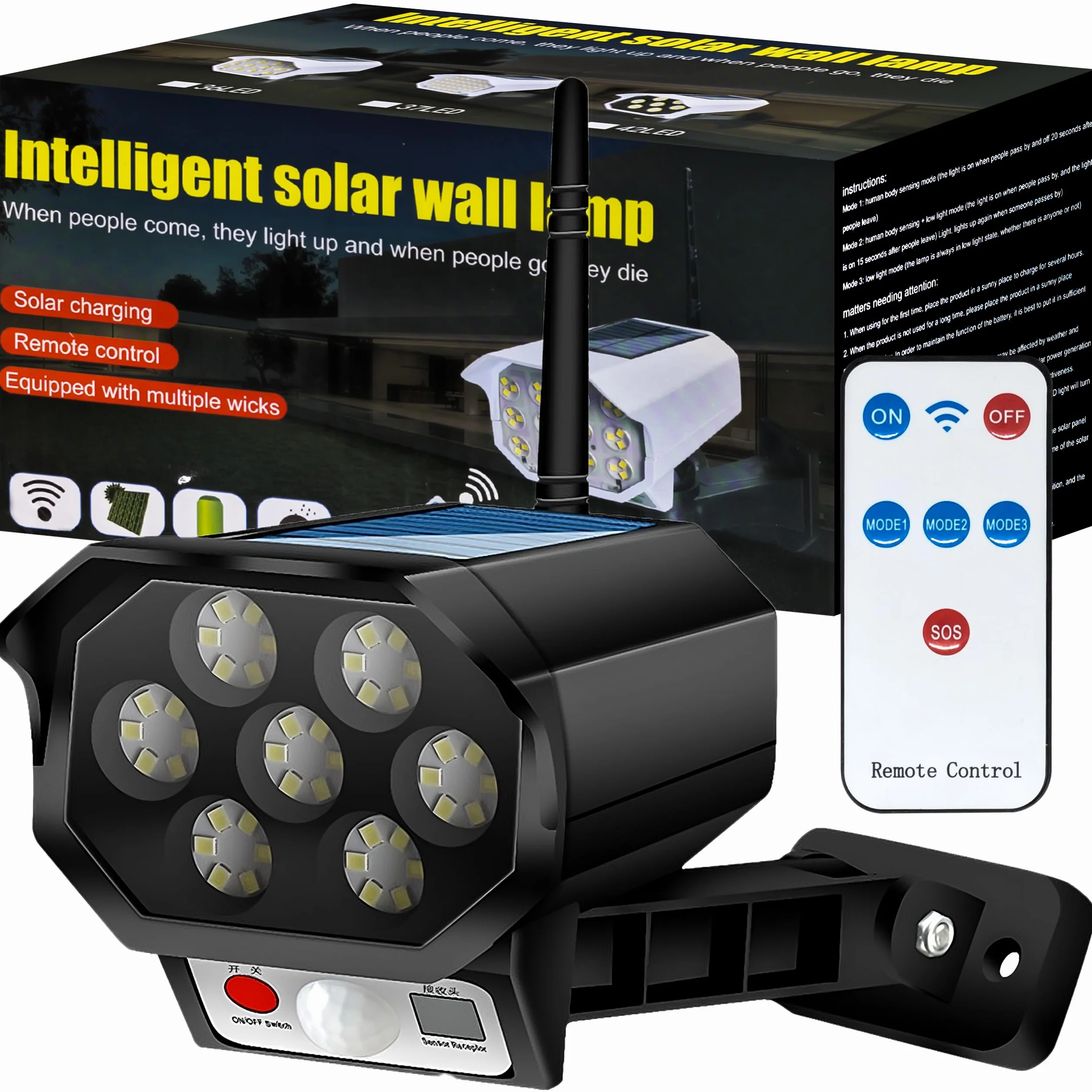Retoo Finta Telecamera di Sorveglianza Esterna CCTV con Luce LED Solare Pannello Solare a Parete