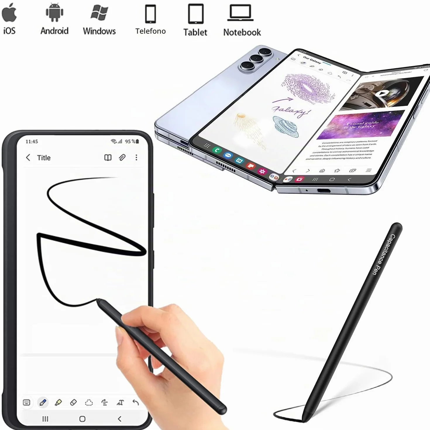 Penna Stilo Universale per Tablet, Samsung, Z Fold5/Fold 4/Fold 3