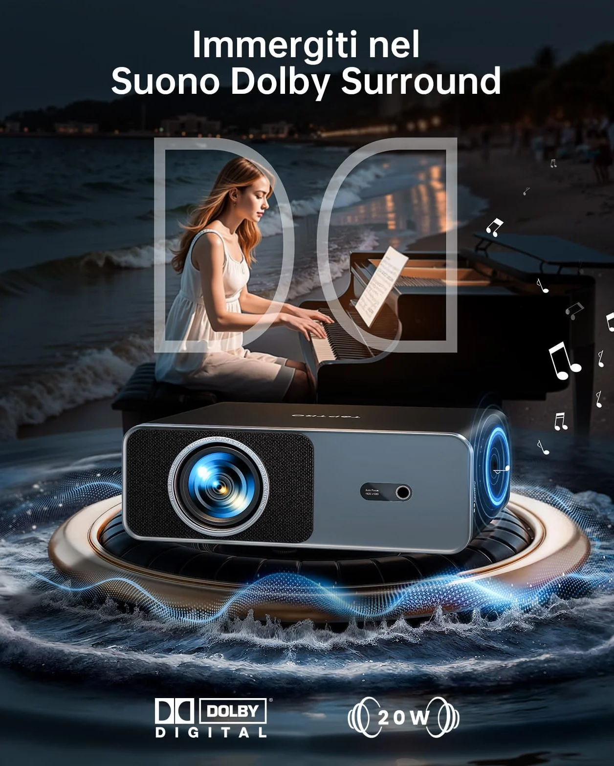 TOPTRO A1 Proiettore 4K 1000 ANSI WiFi 6 Bluetooth 5.3 Portatile Smart Home Theater