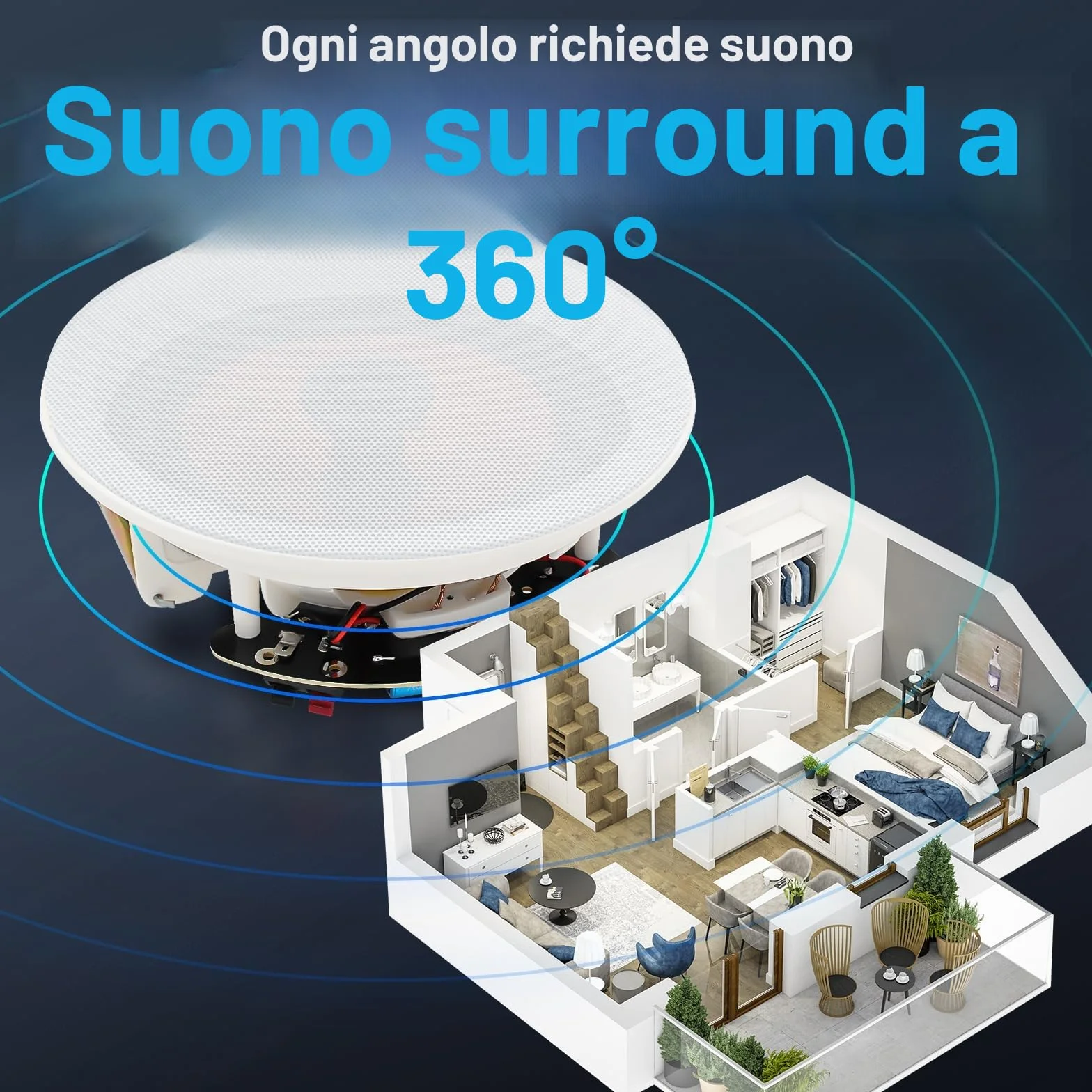 STUDIOFINIX 6,5-calowy głośnik sufitowy Bluetooth 600W - System nagłośnienia wewnętrznego do domu (4 szt.)