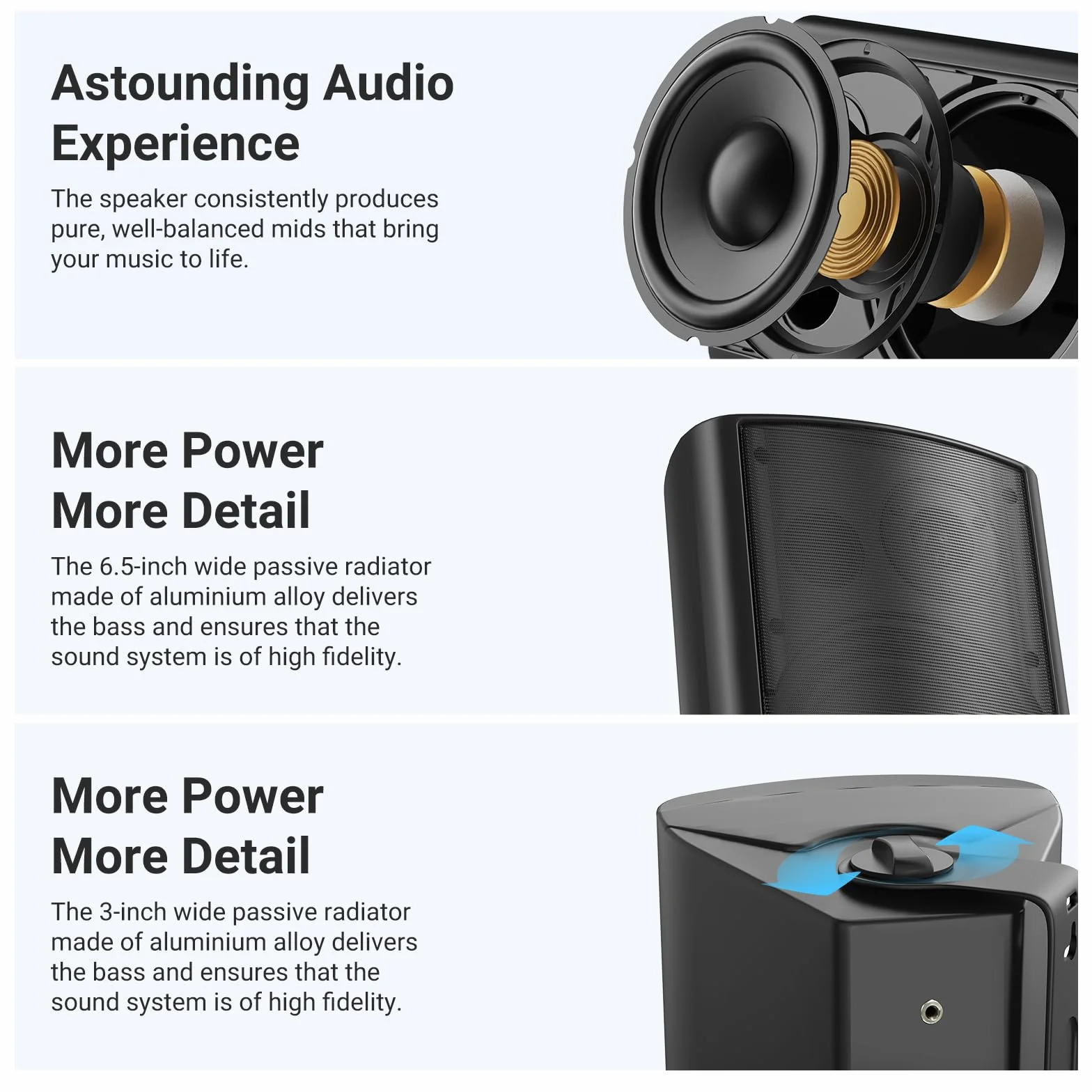 STUDIOFINIX 6.5 Cali Altoparlanti da Parete 2 Vie Passivi Outdoor 400W ABS Nero
