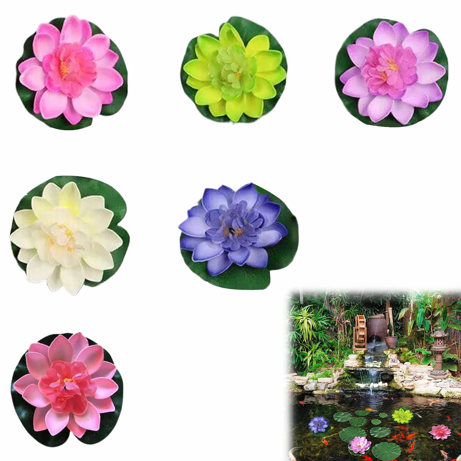 6 Pezzi Fior Lotos Artificiale Ninfee Galleggianti Impermeabile, Fiore di Loto in Schiuma, Loto di simulazione Fiori galleggianti per Acquario Terrazza Giardino Piscina Laghetto