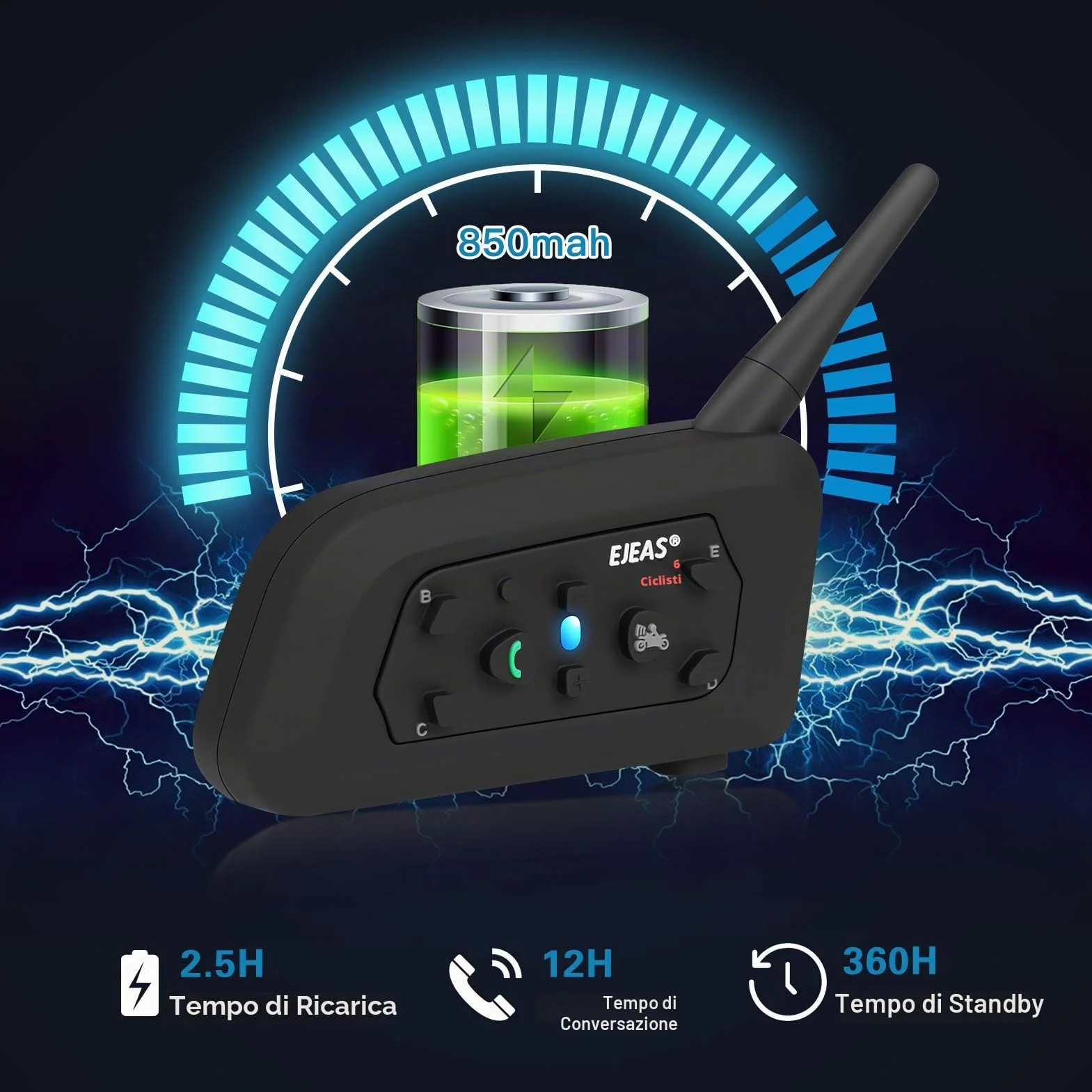 EJEAS V6 Pro Interfono Moto Bluetooth 1200M 2 Persone Wireless Full Duplex Connetti Fino a 6 Motociclisti (2 Confezione)