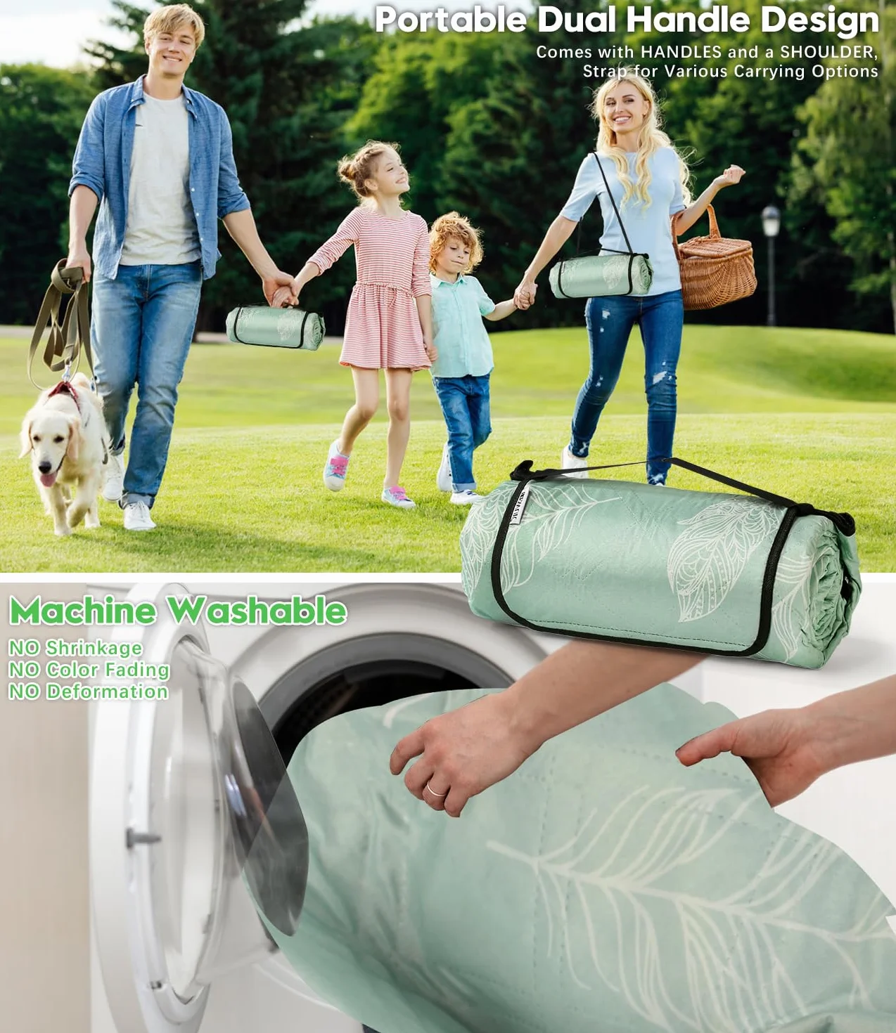 Coperta da Picnic Impermeabile Lavabile XXL 200x200 cm Verde