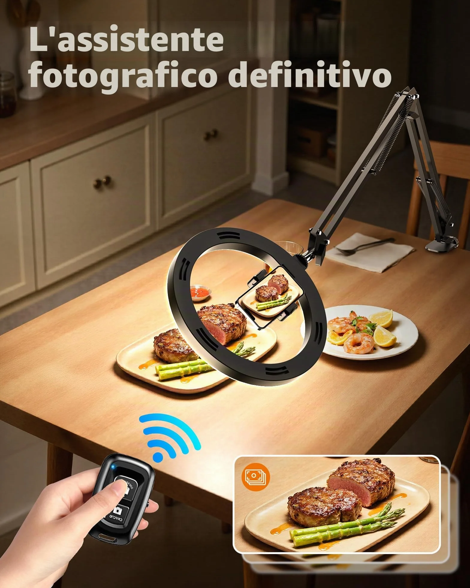 LUXSURE Ring Light 10'' con Braccio Flessibile e Telecomando Bluetooth per Video