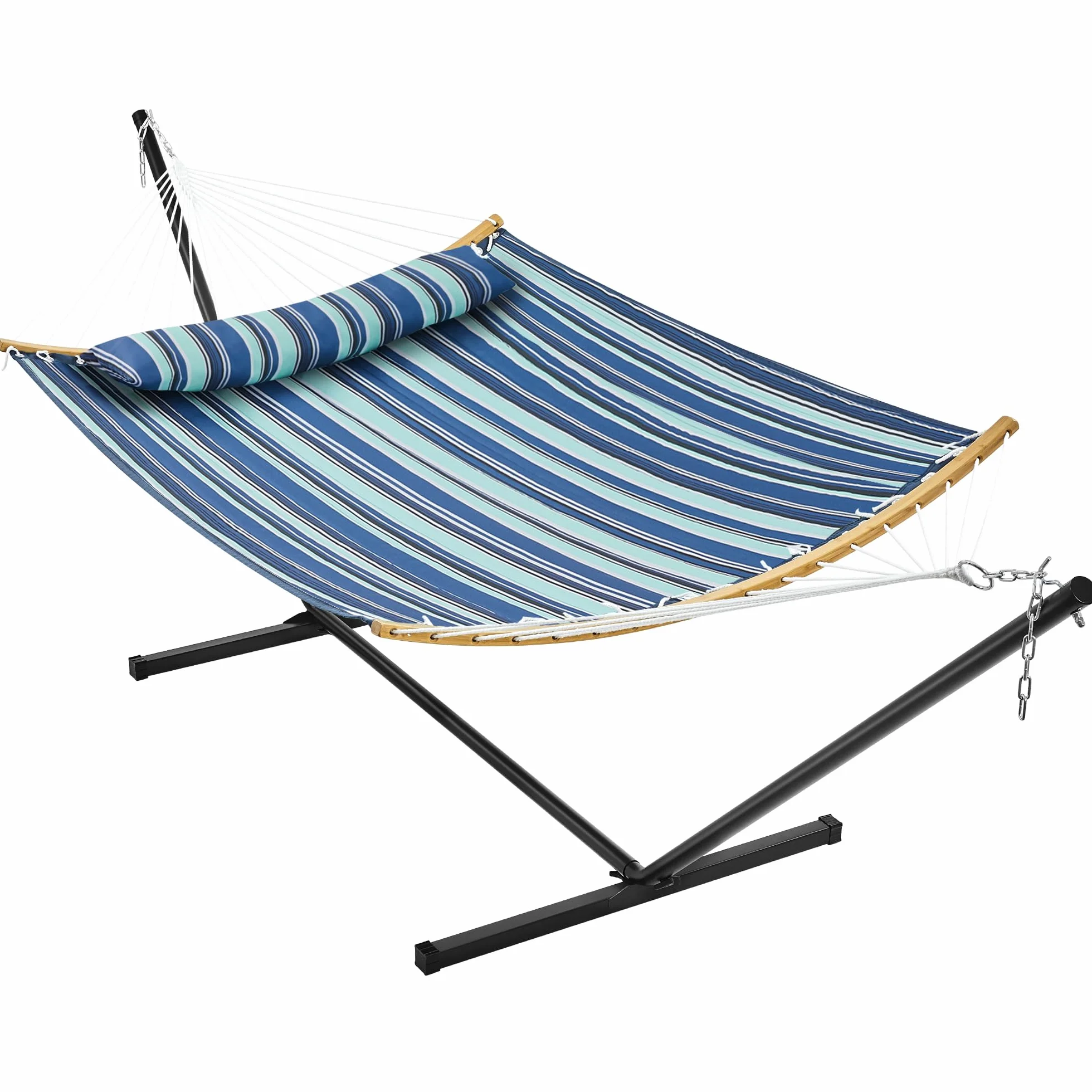 Yaheetech Amaca da Giardino Esterno Doppia in Telo Cotone con Supporto Acciaio Portata 216 kg Blu