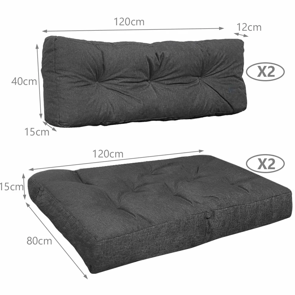 VOUNOT Set di 4 Cuscini per Pallet Impermeabile 120x80 120x40 Grigio