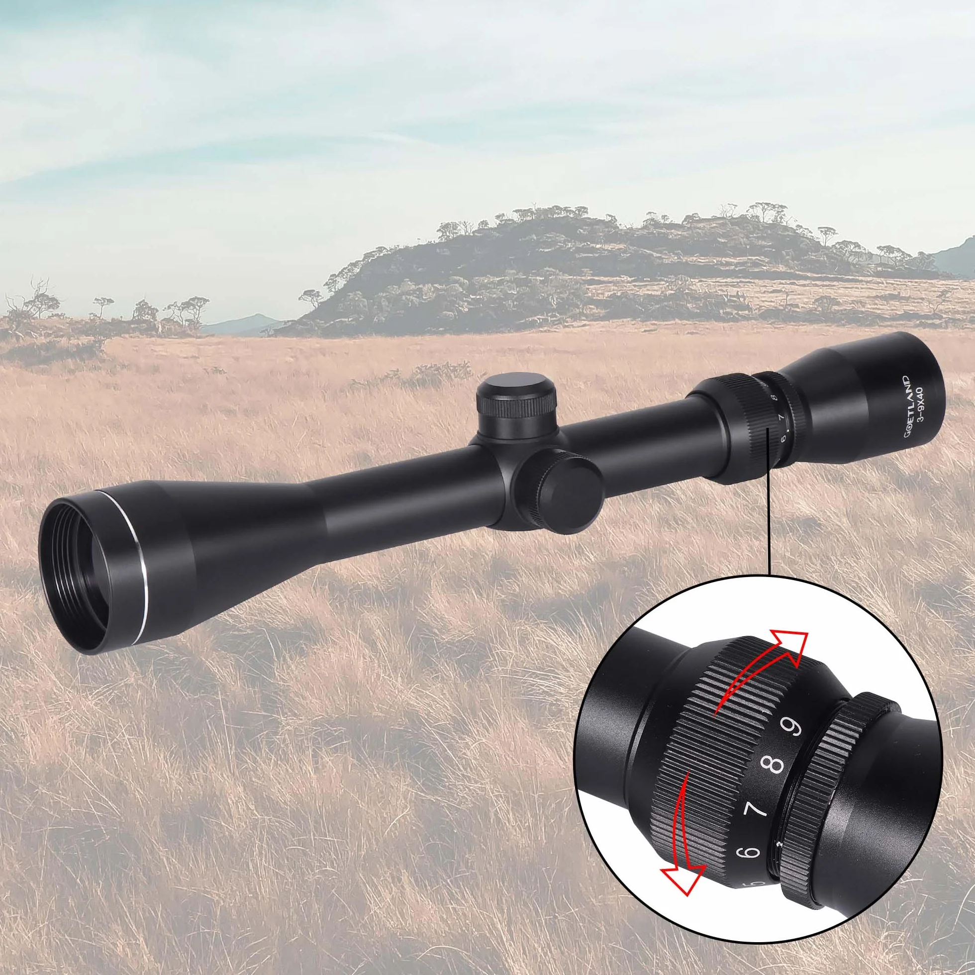 Goetland 3-9x40 Ottica per Carabina Aria Compressa Cannocchiale da Puntamento R4 Reticolo SFP con Anelli di Montaggio