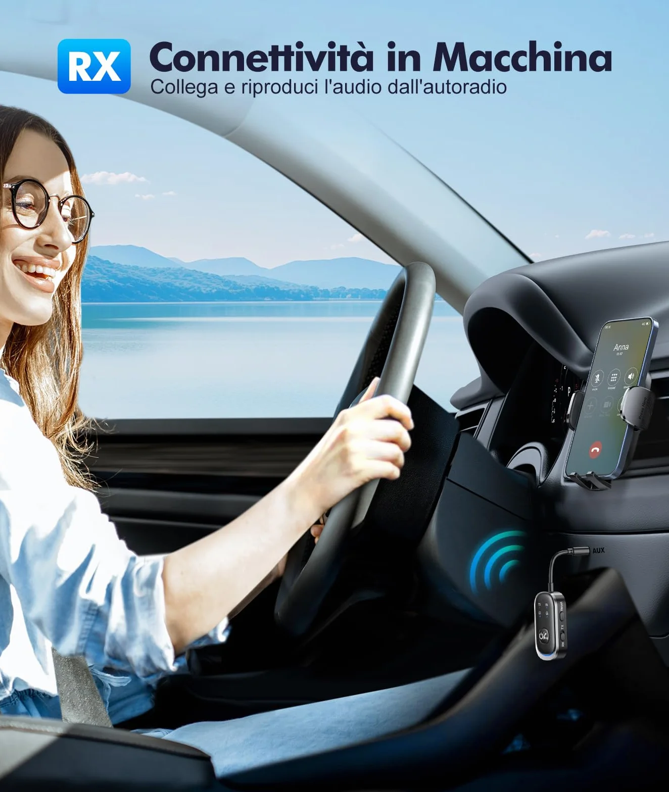 Mohard Trasmettitore Ricevitore Bluetooth 5.3 AUX Vivavoce Auto 2 in 1