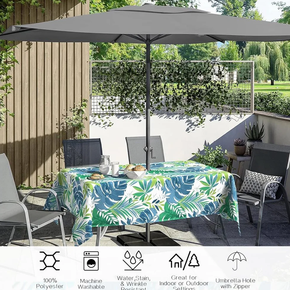 Chickwin Tovaglia Rettangolare Impermeabile Antimacchia 230x150cm con Foro Ombrellone, Motivo Floreale Girasole, per Tavolo Giardino