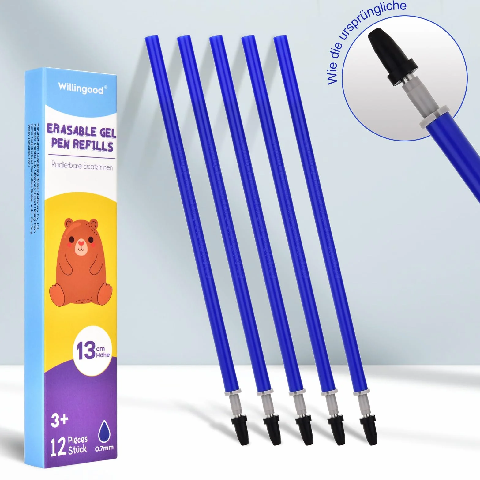 Willingood Refill per Penna Gel Cancellabile 14 Pezzi Blu 0,7 mm Inchiostro Termosensibile