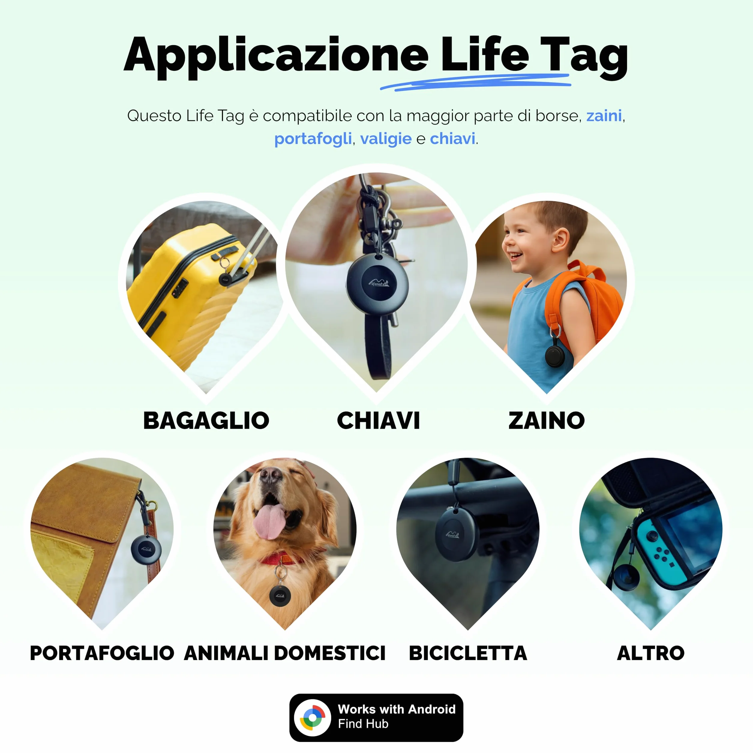 Lifemate Tag Android 4 Pack – Localizzatore GPS Bluetooth IP67 Impermeabile Trova Chiavi e Oggetti Smarriti